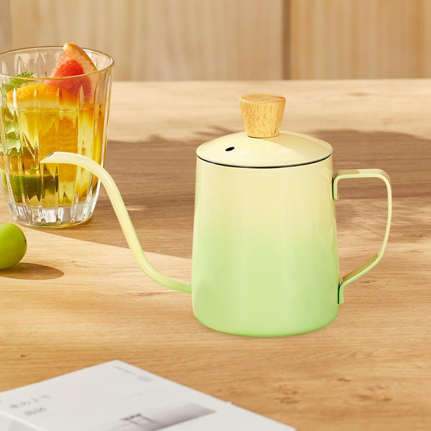 Generic Espresso Pour over Coffee Kettle 350 Ml Tea Kettle for Campfire Stoves Multipurpose Hand Drip Coffee Pot Stainless Steel, Gradient Green - Gradient Pink image number 4