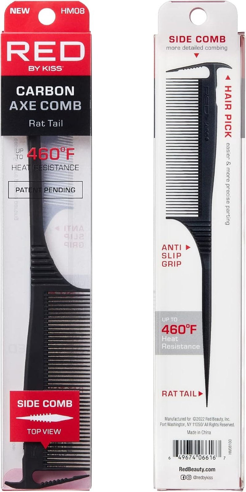RED by Kiss Carbon Axe Comb Parting Comb anti Frizz Heat Resistant Hair Comb (Rat Tail)