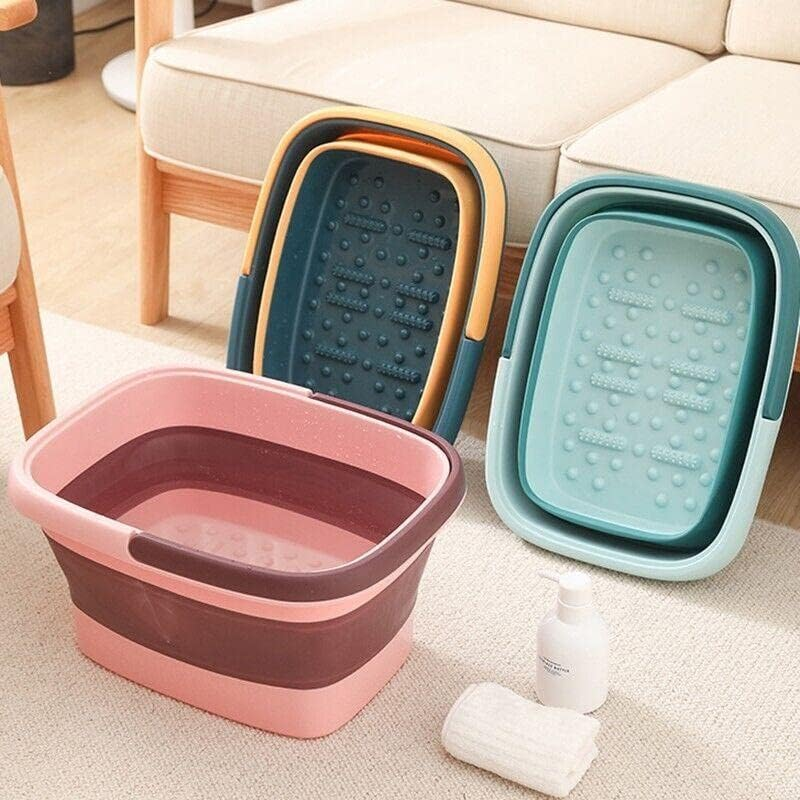 Foot Bath Collapsible Plastic Tub Folding Foot Spa Pedicure Bath Massage Tub Bucket Feet Basin, Durable PP+TPR Material, Available in Green, Blue, Pink - Blue image number 4