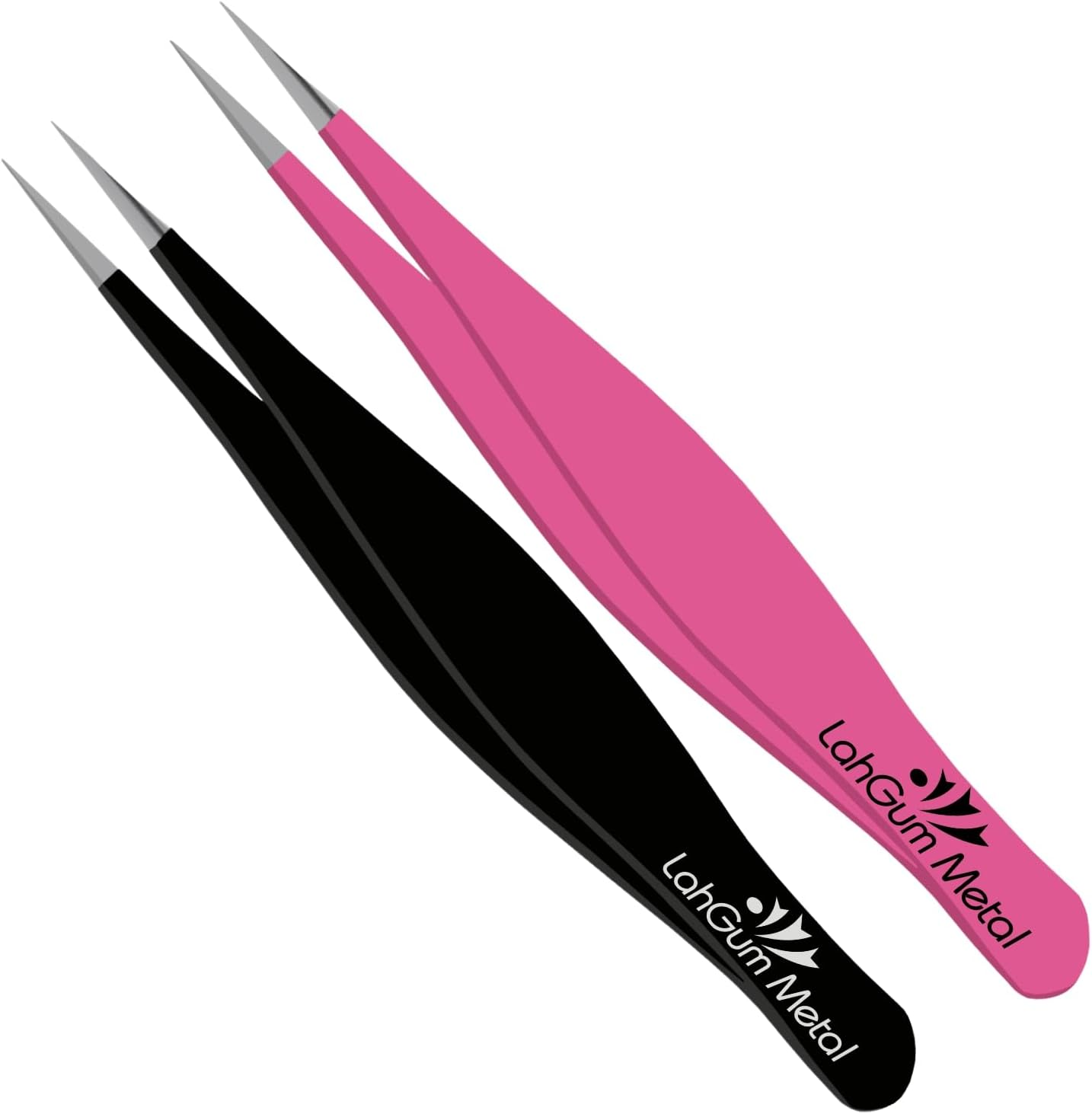 Ultra Fine Sharp Pointed Tweezers Precision, Needle Nose Pointy Tweezers for Ingrown Hair Removal Kit Thin Tweezers Precision Point Tip Eyebrow Tweezers for Women Facial Hair (Black & Pink, 2-Piece)