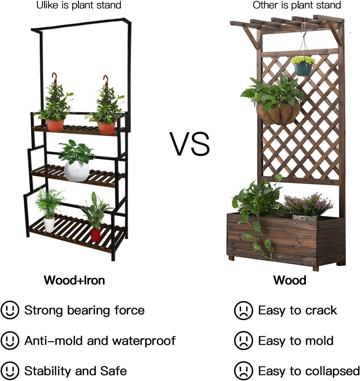Ikare 3-Tier Heavy Duty Metal Plant Stand, 68 Inch Tall Flower Pot Shelf with Grid Panel, Multi-Tier Organizer Rack for Indoor Outdoor Use in Living Room, Garden, Balcony image number 4