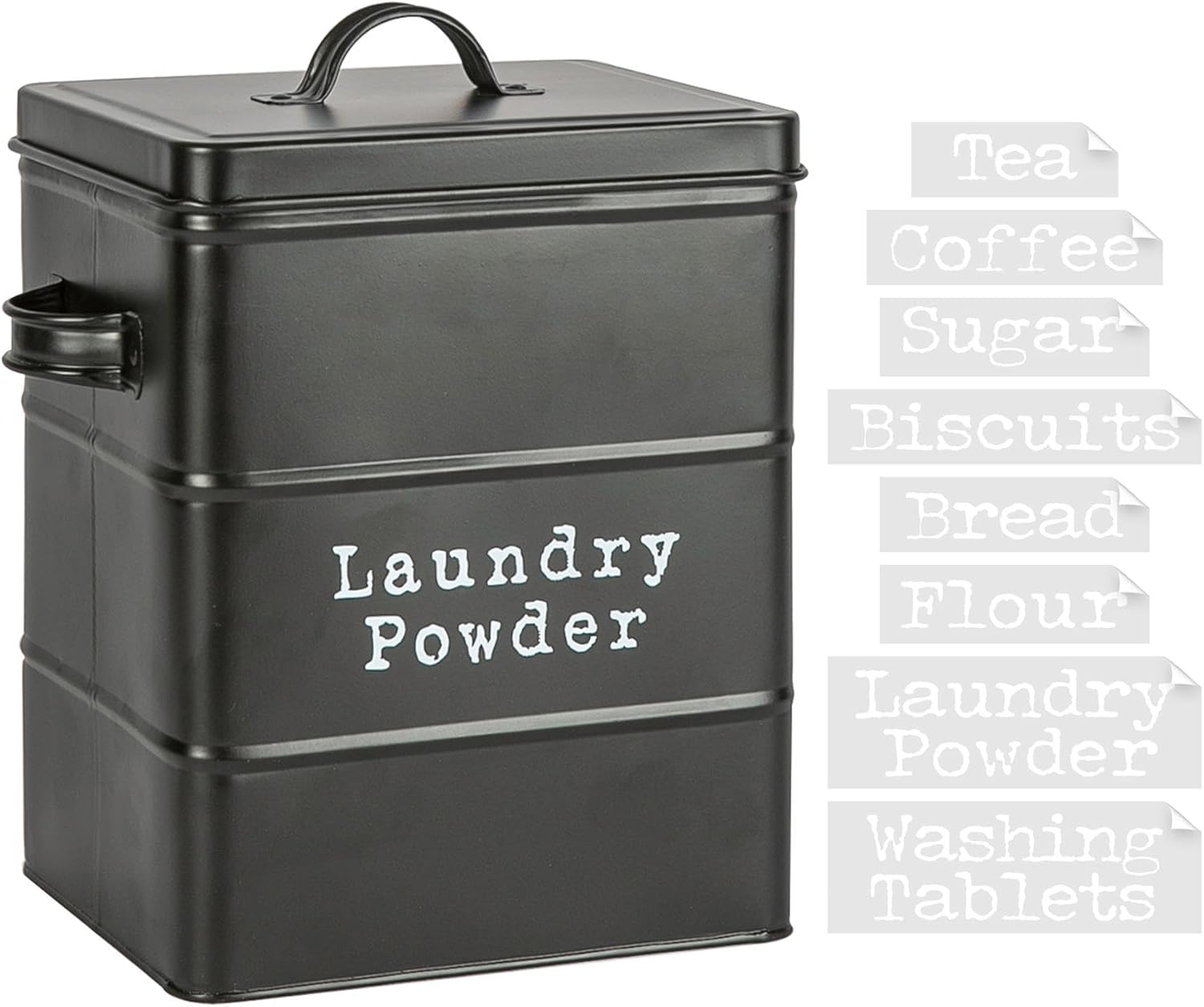 Harbour Housewares Vintage 5.5L Biscuit Tin with Labels - Black - Metal Kitchen Biscuit Barrel Box Storage Bin Canister Cookie Jar Caddy Container