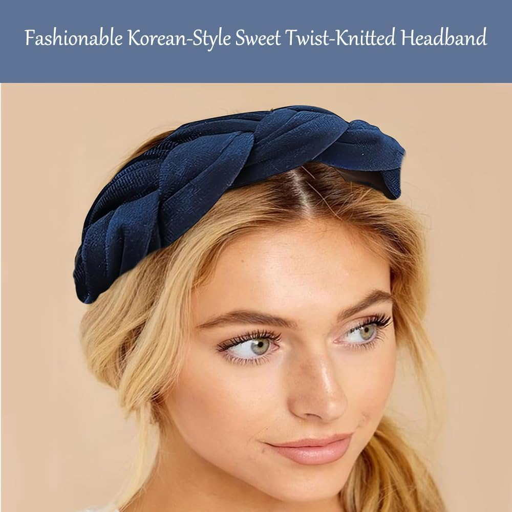 Navy Blue Velvet Headband Braided Headband, Velvet Braided Headbands, Velvet Headbands, Traditional Hair Accessories, for Women and Girls, Ideal for Refined Daily Looks image number 3