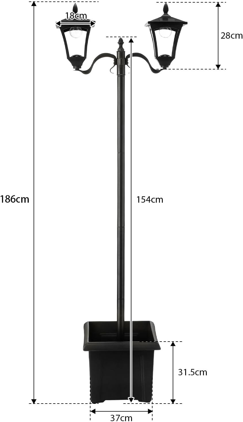 OGL 186Cm Solar Led Light Post Planter Outdoor Street Garden Security Pole Lamp Driveway Pathway Patio Yard Lantern Double Lights image number 4