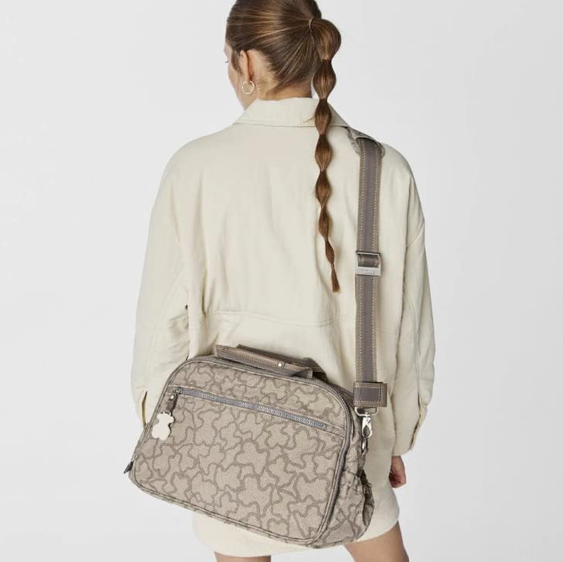 TOUS Vinyl Combined with Calfskin Leather Stoned Color Baby Bag for Women, 40X20X25 Cm, Kaos New Colores Collection, Stone, Talla &Uacute;nica image number 5