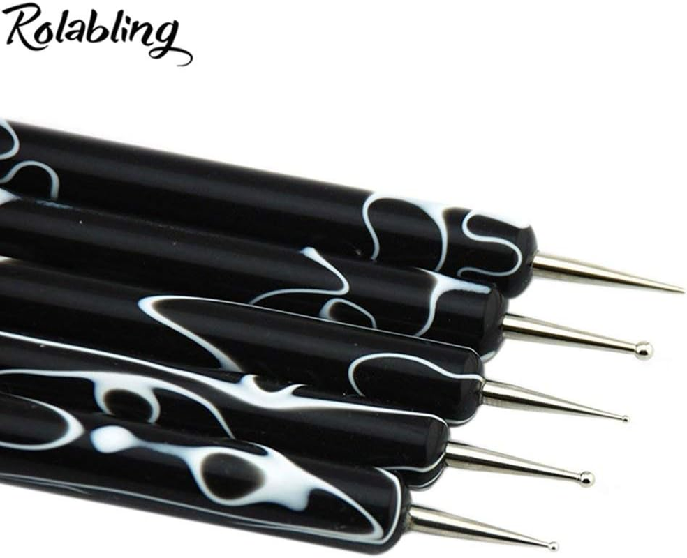 Rolabling 5Pcs Dotting Tools Nail Art Double-Ended Nail Dotting Tool Embossing Stylus Manicure Tools Nail Design, Painting, Sculpting & DIY Decorations Nail Art Tool (Black) image number 3