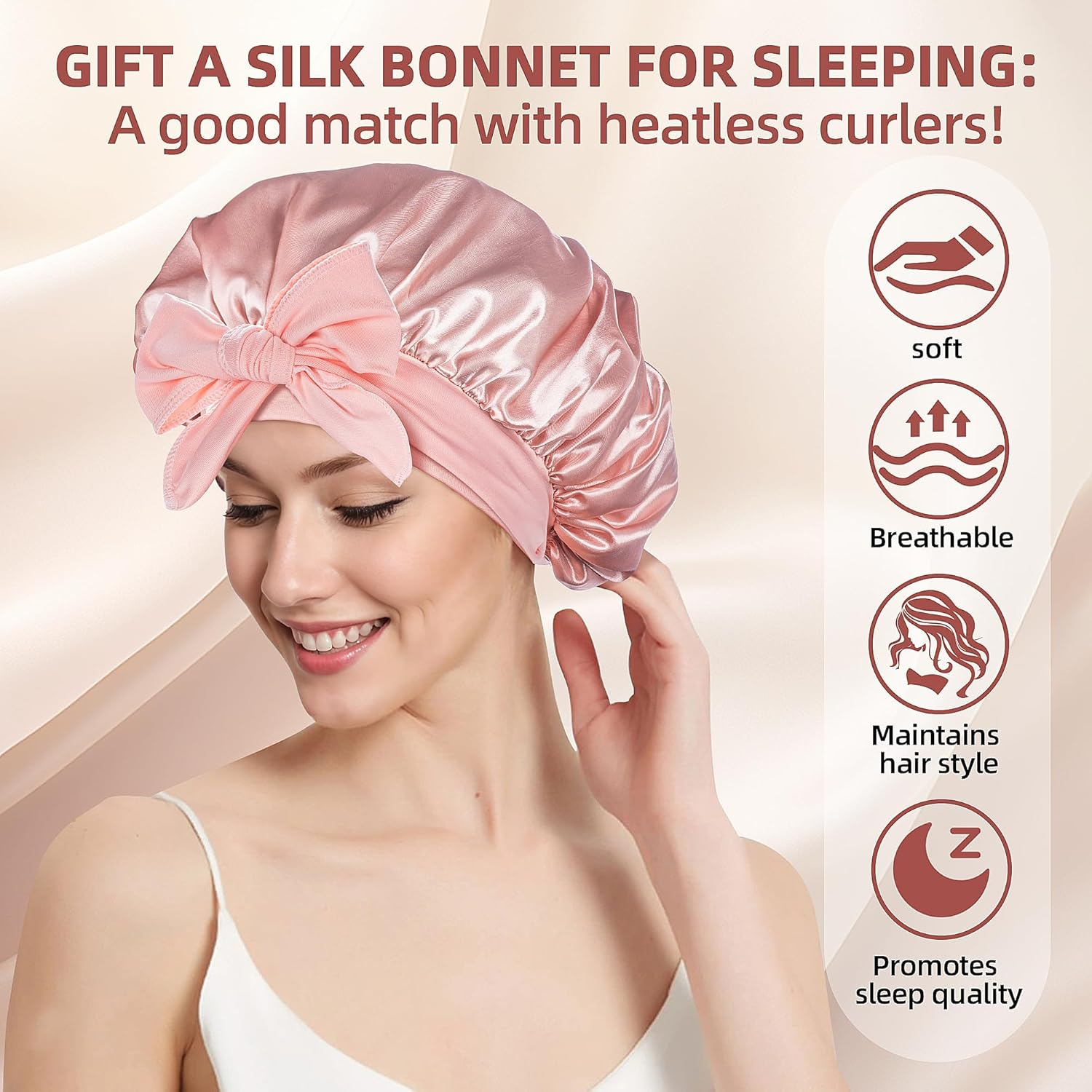 Satin Heatless Curling Rod Set for Overnight Curls &ndash; 6Pcs No-Heat Hair Rollers for Sleeping, Gentle Waves & Voluminous Curls image number 1