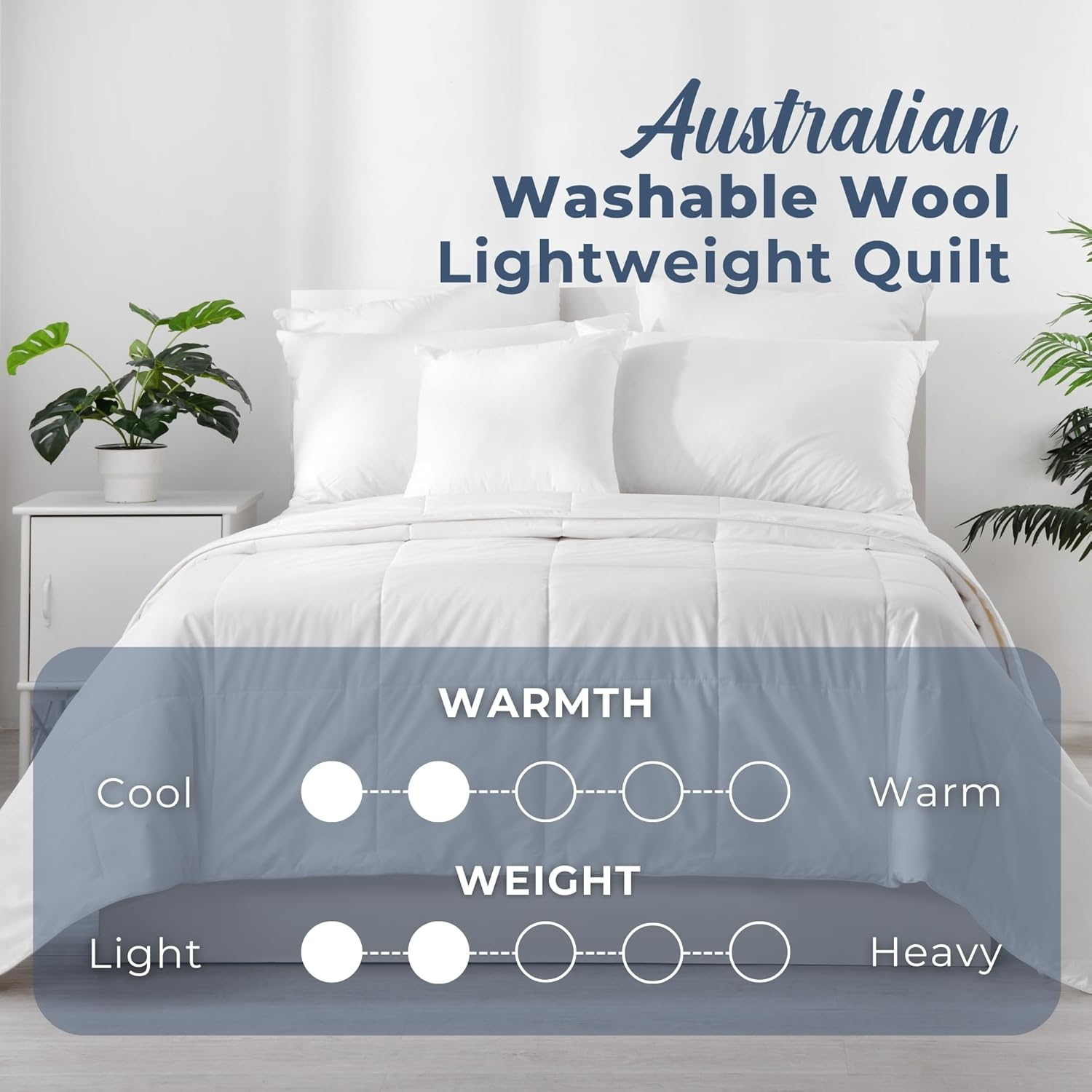 Dreamaker Lightweight Washable Australian Wool Quilt Breathable Cotton Cover 250GSM Natural Fill Temperature Regulating Summer Weight Duvet, Purafresh Treated for Anti-Bacterial Protection Super King image number 2