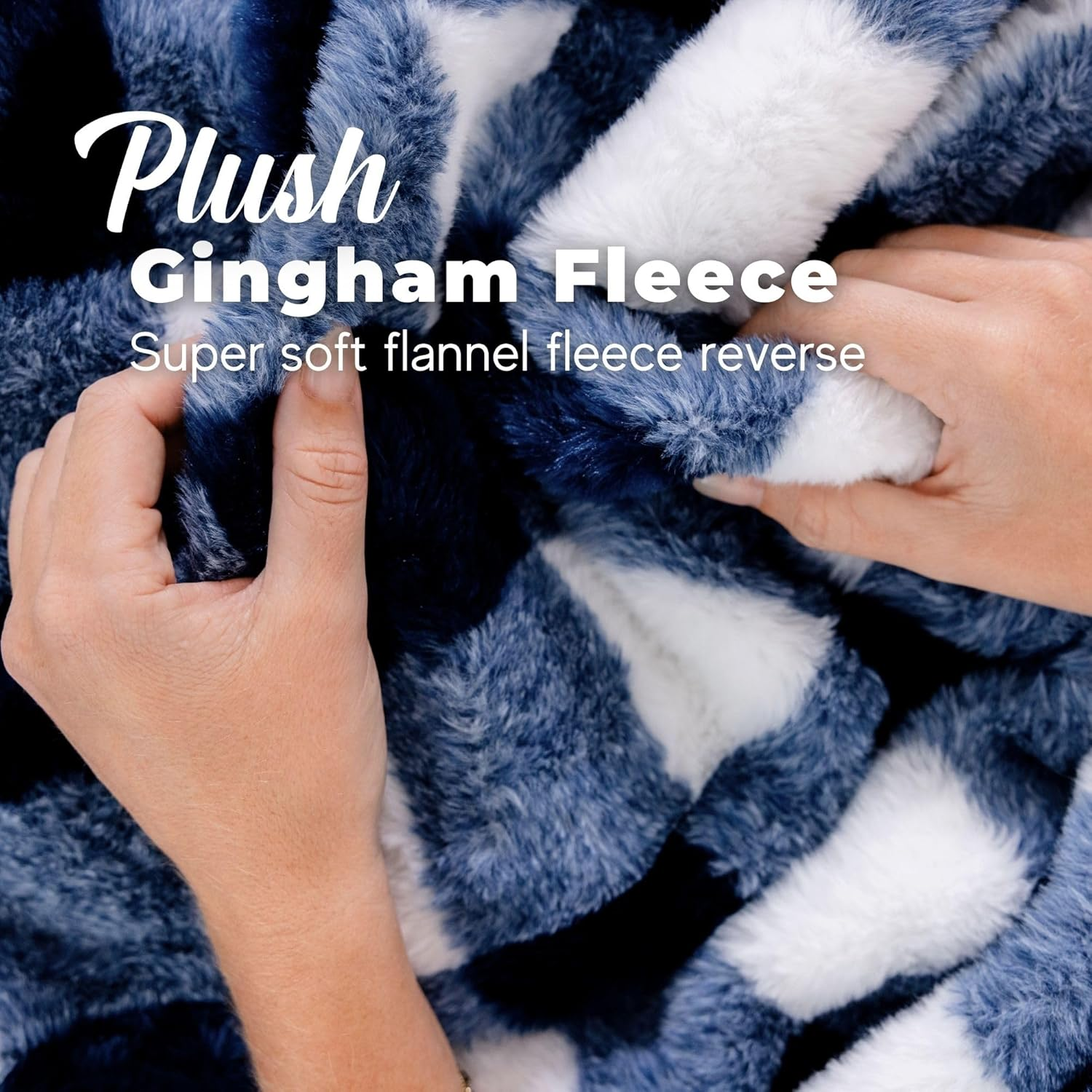Dreamaker Gingham Plush Fleece & Warm Flannel Electric Heated Throw Blanket 200X180Cm Machine Washable Soft Plush Reversible Rug Energy Efficient Overheat Protection 9 Heat Settings - Midnight Blue image number 2