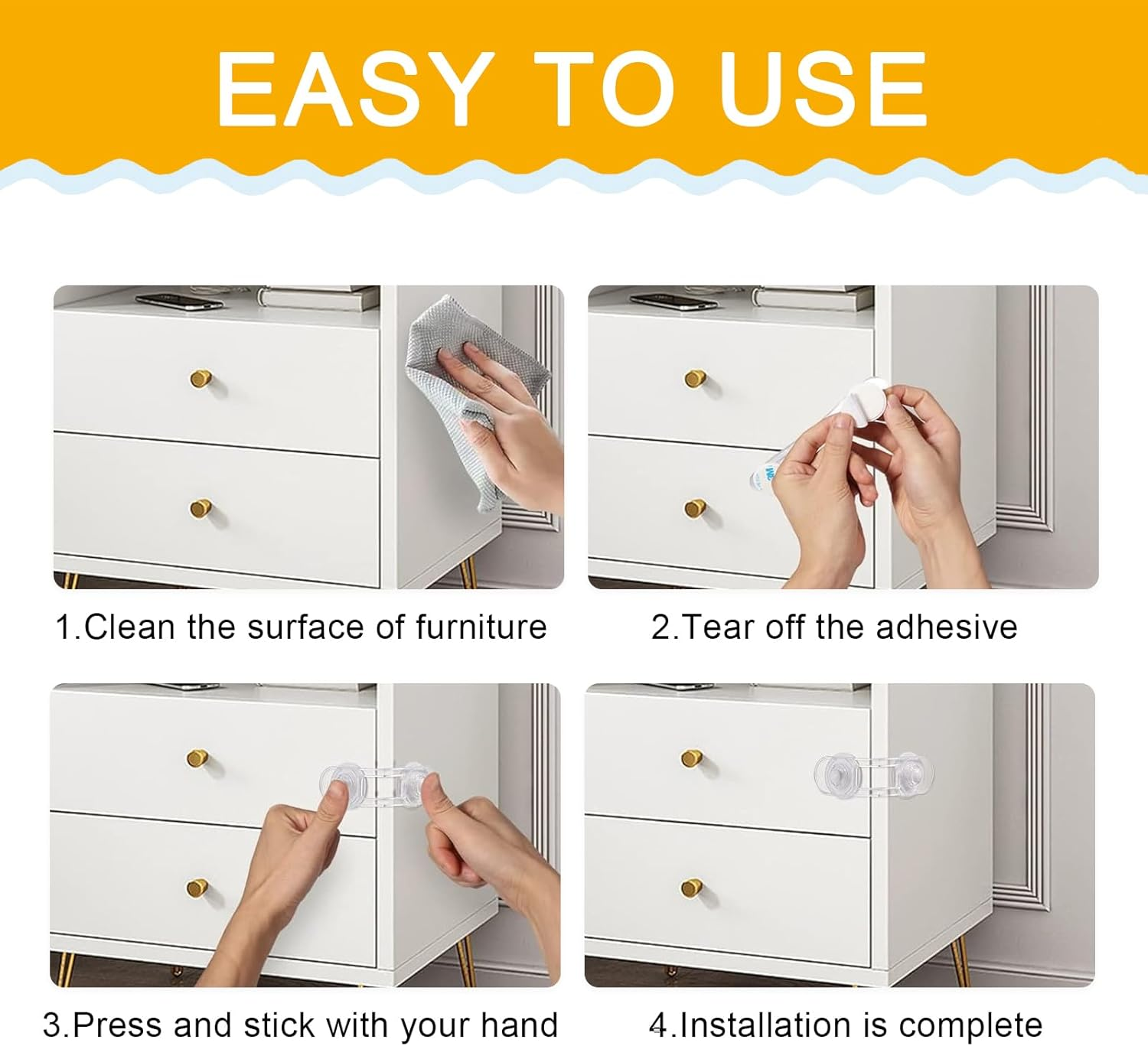 20Pcs 11Cm 16.5Cm Child Safety Cabinet Locks, Baby Drawer Locks with 3M Adhesive Pads Child Safety Locks for Cabinets and Drawers Baby Proofing Latches to Drawer Door Fridge image number 5