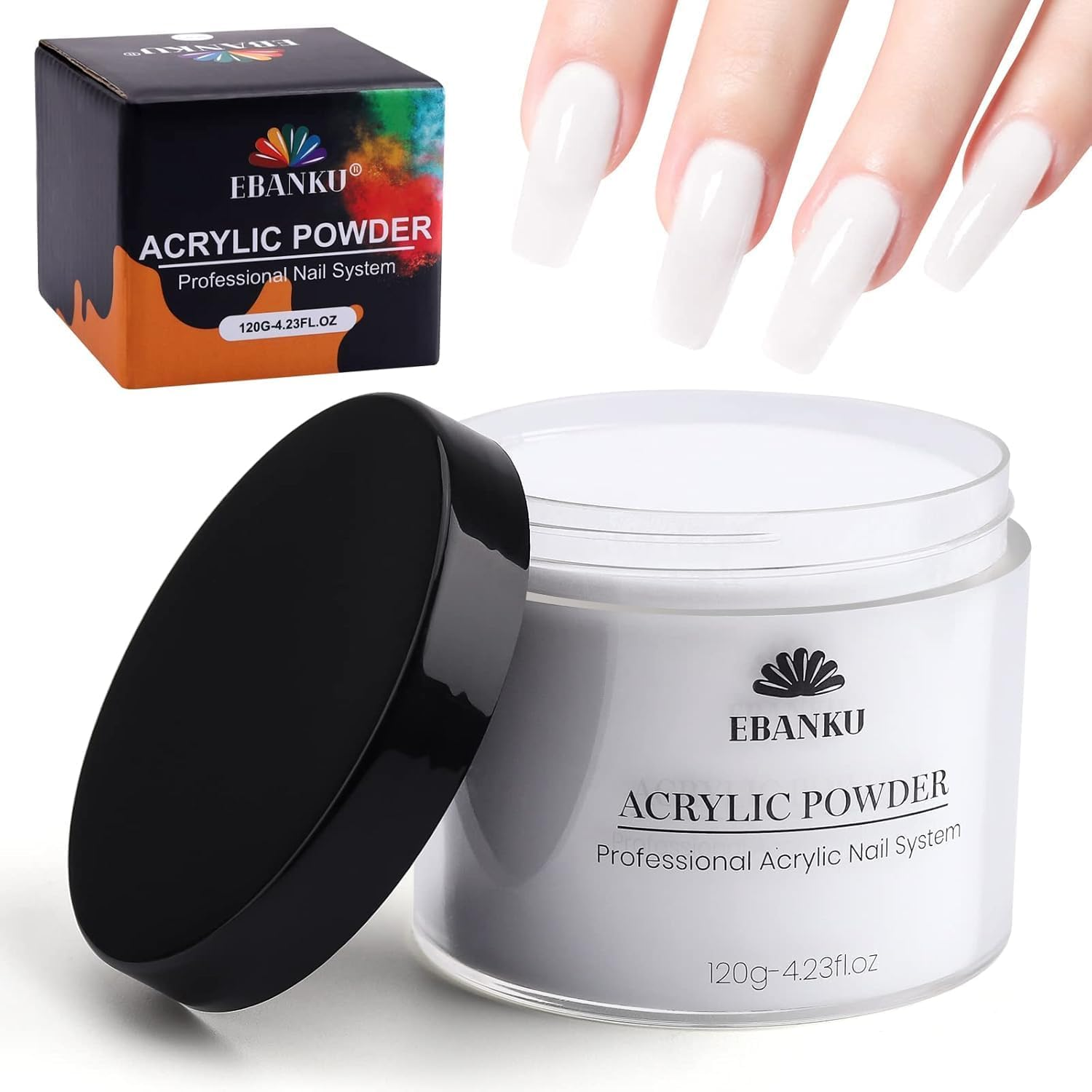 Kalolary White Acrylic Powder, 120G/4.23Oz Acrylic Powder Large Capacity Professional Acrylic Nail Powder for Nail Acrylic Extension, Nail Carving, Long-Lasting, No Nail Lamp Needed image number 5