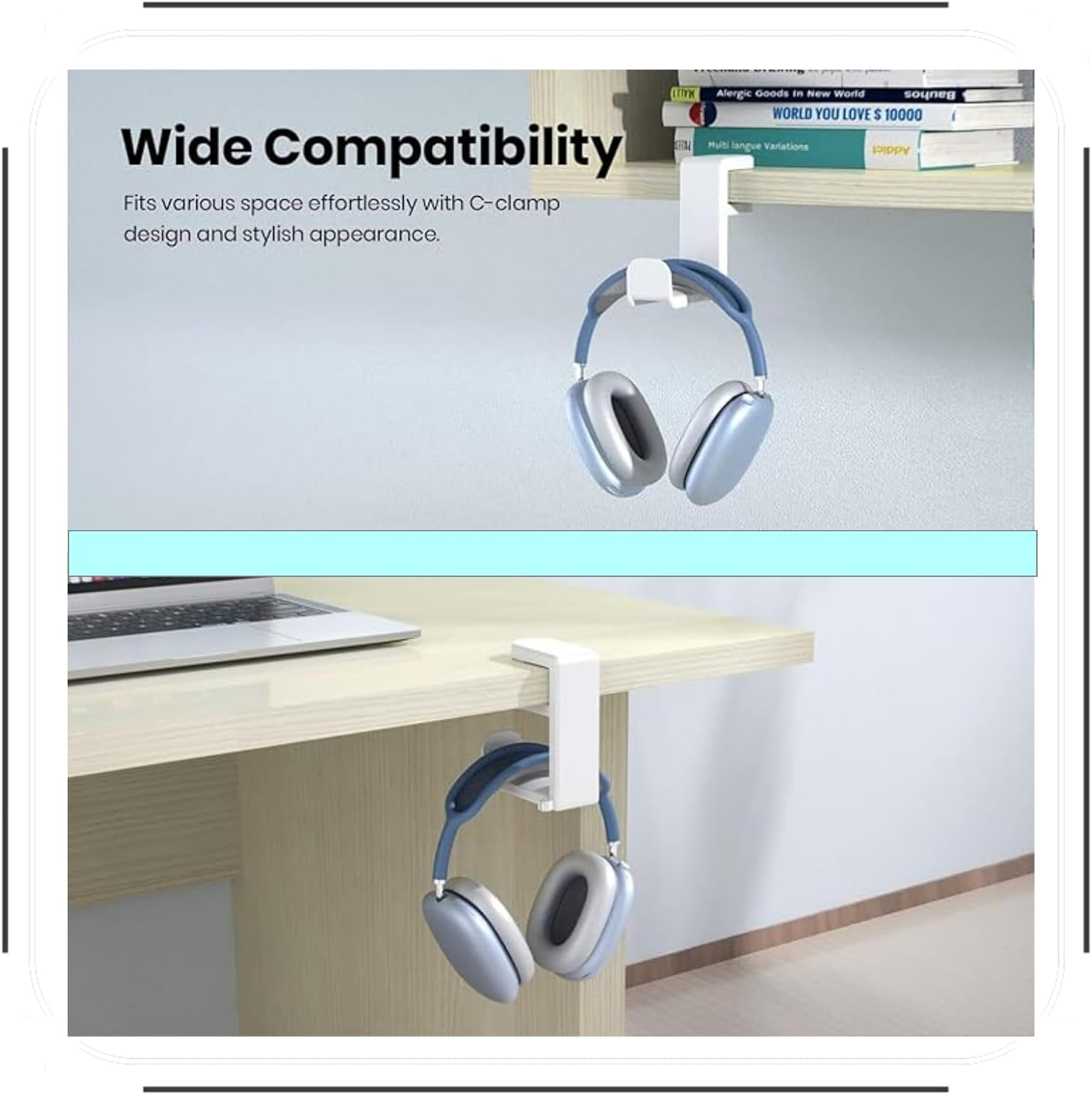 RJDJDLXM 360-Degree Rotating Computer Headset Suspension Stand，With Cable Storage Clip Included,Gaming Headset Holder, Make the Gaming Area or Office Area More Neat and Clean. (White) image number 5