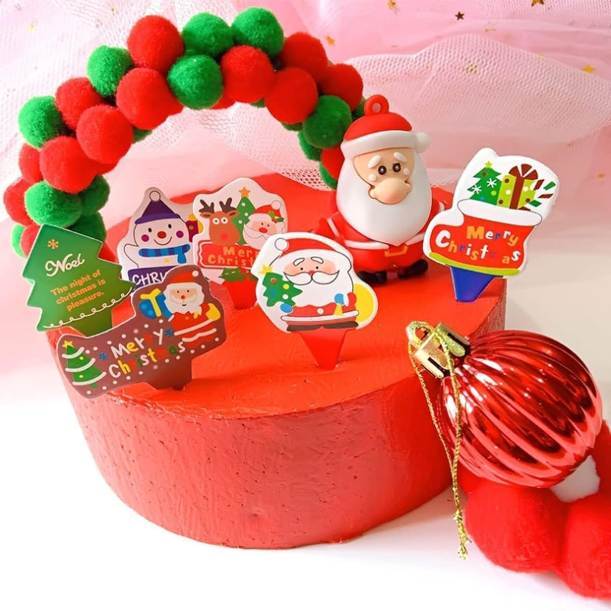 50/500 Pieces Christmas Cupcake Toppers, Cute Cake Decorations, Snowman Santa Claus Reindeer Elf Bells Cake Toppers Picks for Christmas Cake Decor Party Holiday Supplies Favors (500 Pieces) image number 4