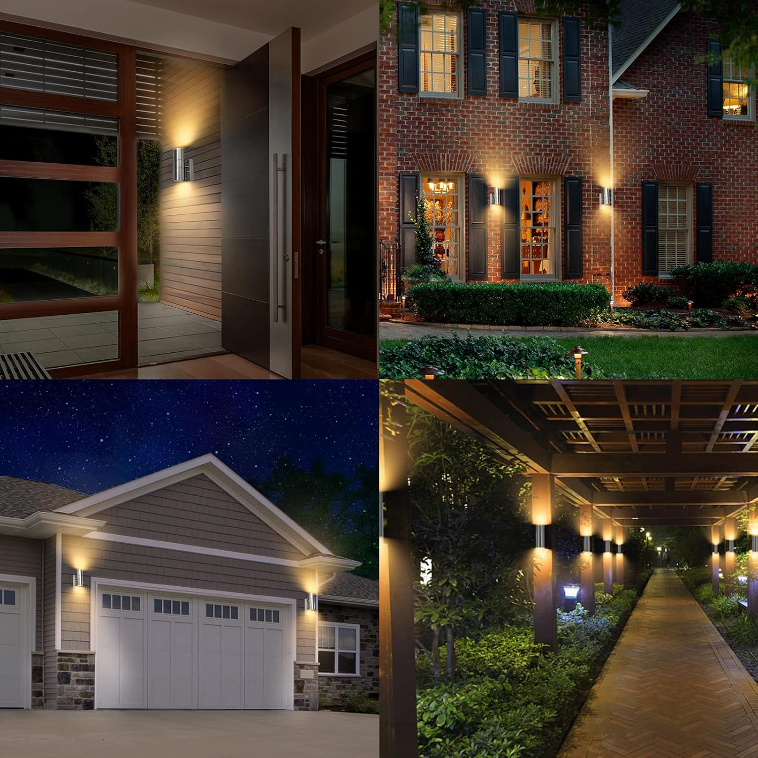 Allesgute Outdoor Wall Light Dusk Till Dawn Sensor up and down outside Lights Mains Powered 240V IP44 Stainless Steel Outdoor Wall Lamp for Porch, Incl. 2X 5W GU10 Bulbs Warm White image number 1