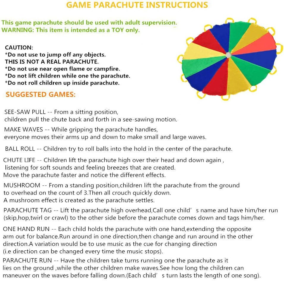 Sonyabecca Parachute 8 Feet 10 Feet 12 Feet for Kids with 9 Handles 12 Handles Play Parachute for 8 12 Kids Tent Cooperative Games Birthday Gift image number 2