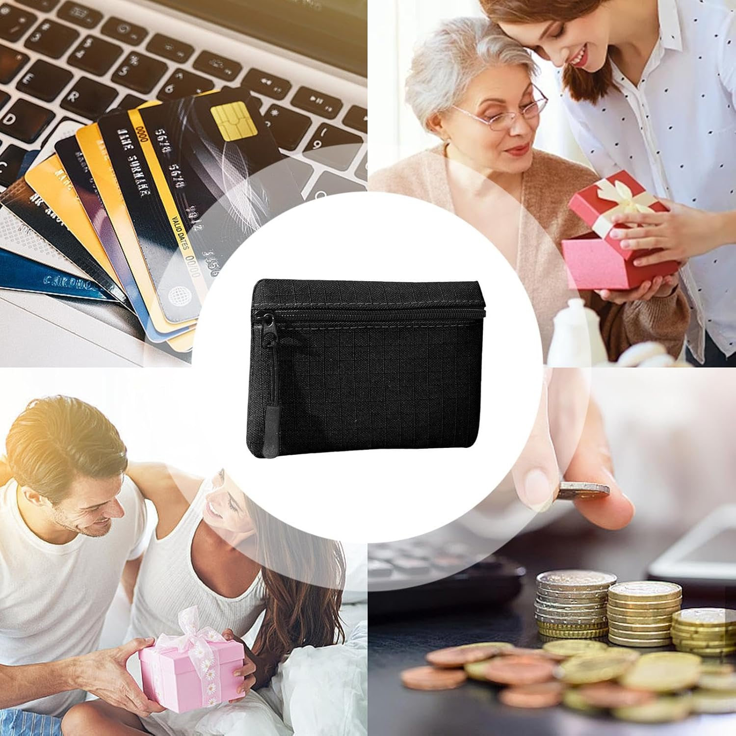 Coin Purse, Oxford Cloth Makeup Toiletry Bag - Coin Purse Makeup Toiletry Bag for Women Men and Zipper, Black, Se R&eacute;f&eacute;rer Au Descriptif, Refer to Description image number 4