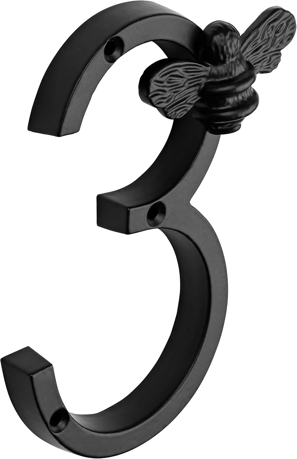 Brass Bee House Number with Bee Design | 5 Inch Modern Door Sign Numbers Signs Plaques | Street Home Address Numerals, Black Iron Metal 0-9 (3)