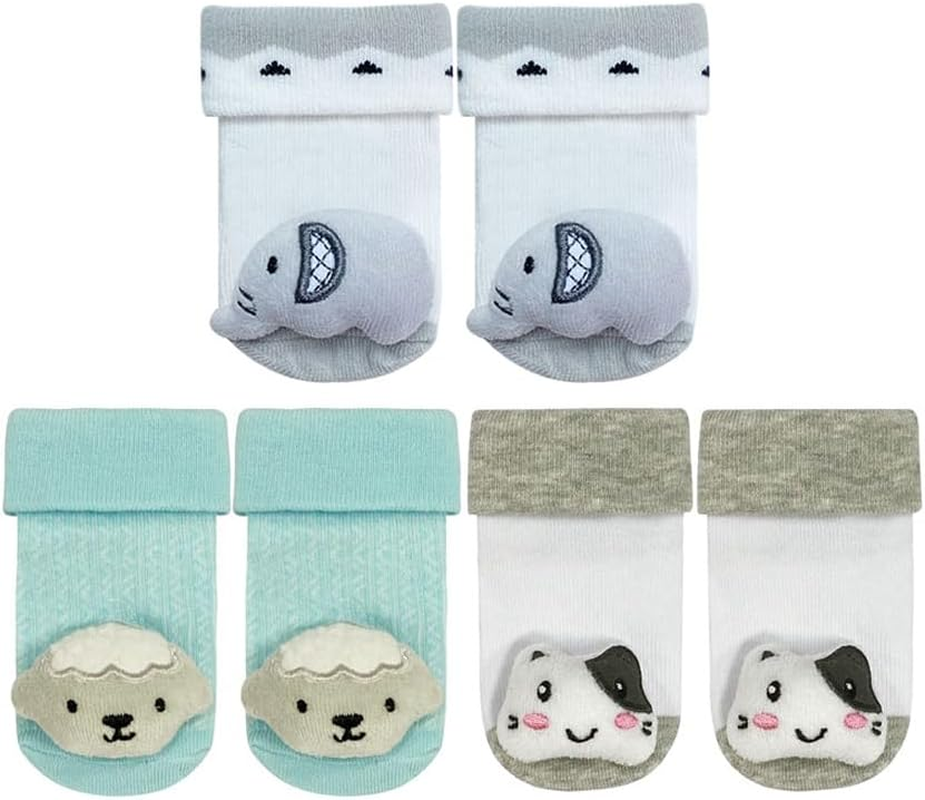 PUPPET Baby Boy Rattle Socks, Cotton Booties, 3-Pack Set for 0-6Months image number 4