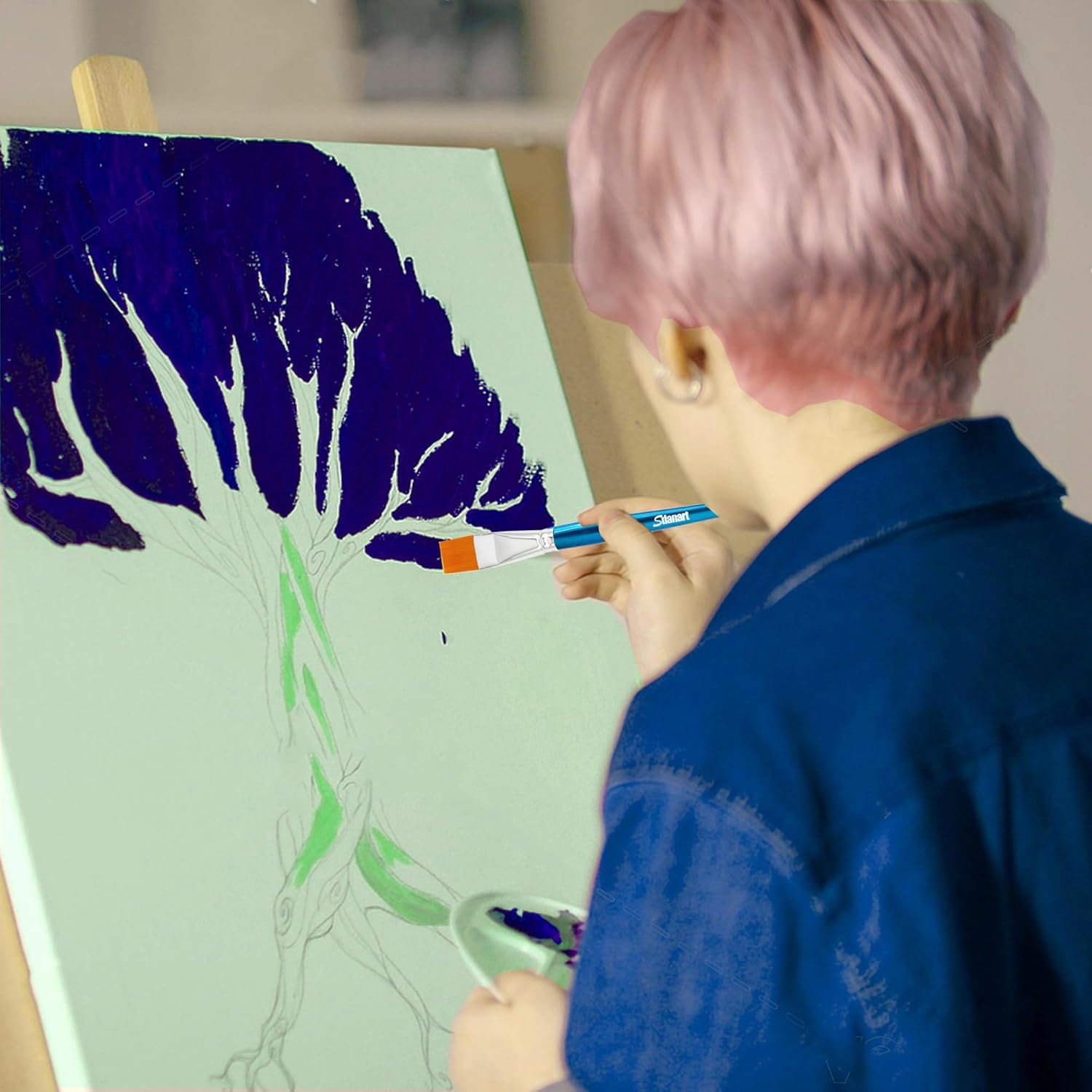 Sdanart 1 Inch Flat Paint Brushes for Acrylic Painting，3 PCS Large Acrylic Paint Brushes Bulk，Fabric Paint Brushes Craft Brushes，Artists Paintbrushes for Watercolor Oil Rock Face Body Art Canvas (3) image number 4