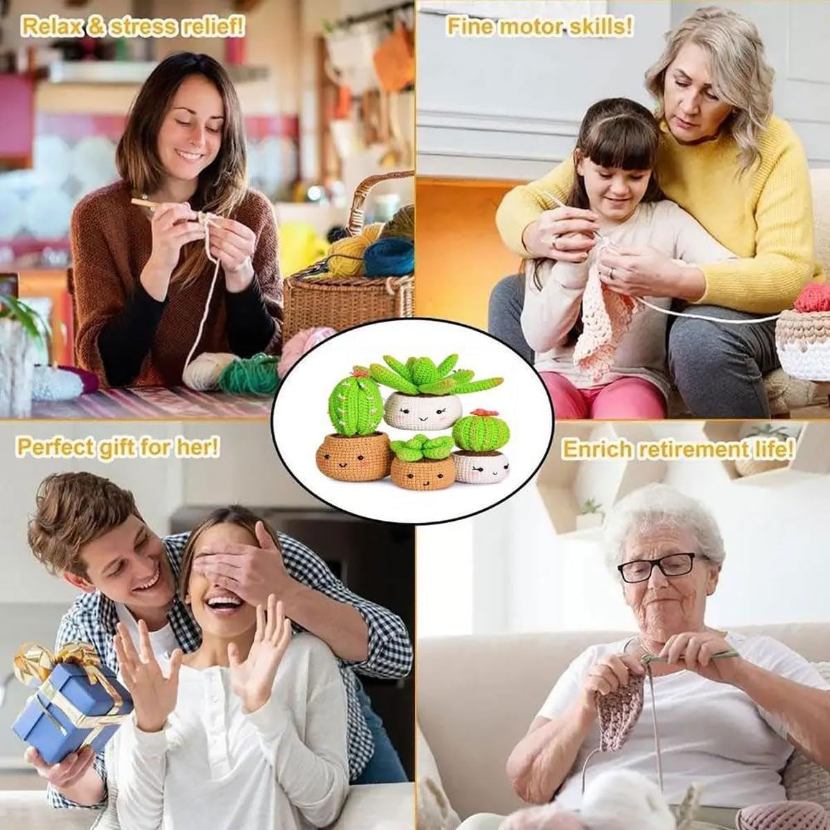 Crochet Kit for Beginners, Beginner Crochet Starter Kit with Step-By-Step Video Tutorials, Beginner Crochet Kit for Adults Kids, Knitting Kit for Beginners, Cactus image number 2