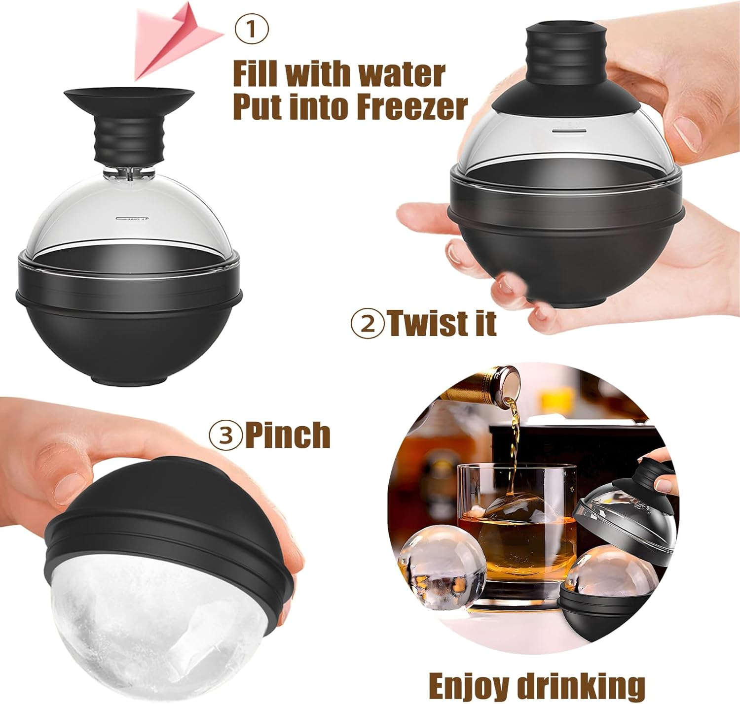 Whiskey Ice Cubes Mold Large Sphere Ice Ball Maker Mold 4Pcs Silicone round Ice Tray with Lids for Craft Ice Maker, Whiskey Cocktails Lover Easy Release image number 2