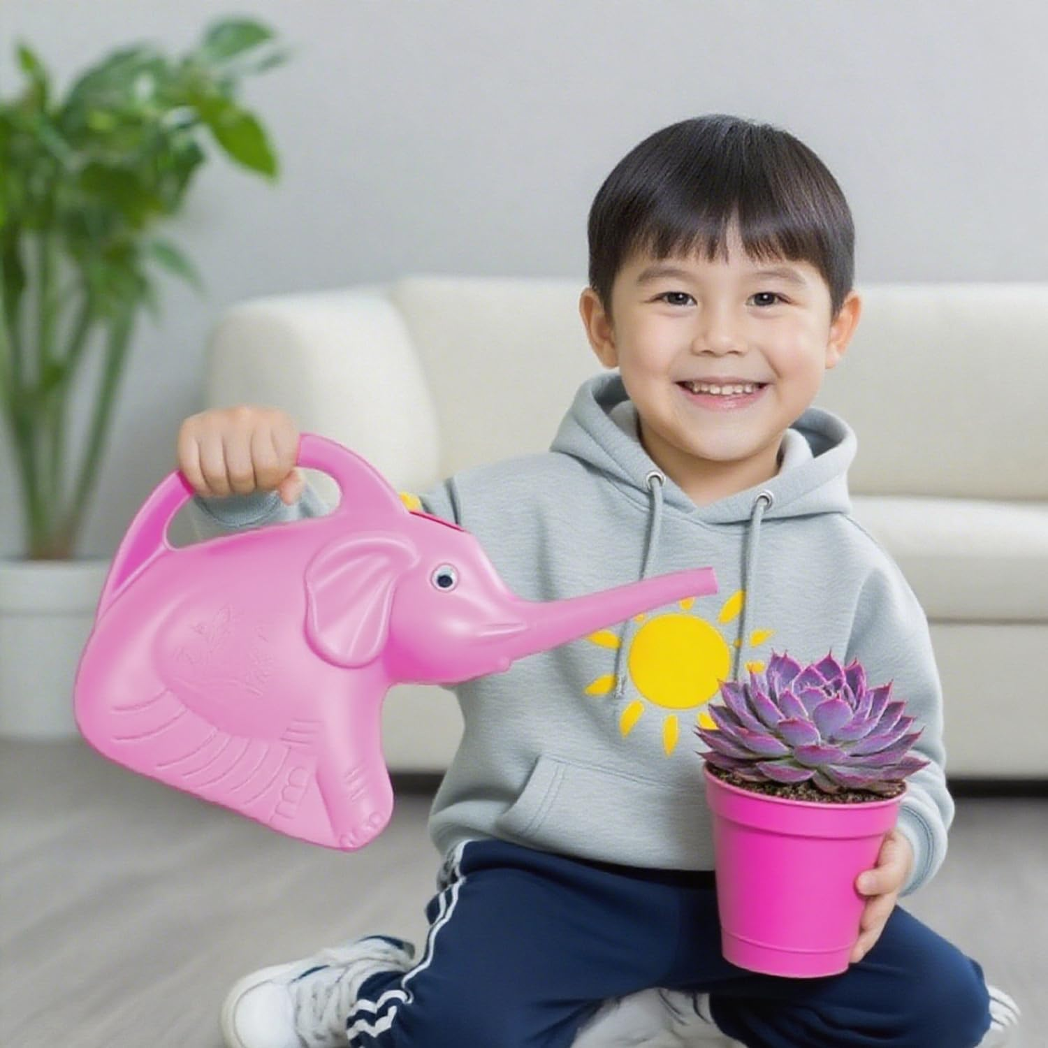 Xinghonyac Cute Watering Can, Elephant Shaped Watering Can with Long Spout, Creative Plant Watering Bottle, Lightweight Gardening Tool for Indoor Outdoor Planters (Pink) image number 3