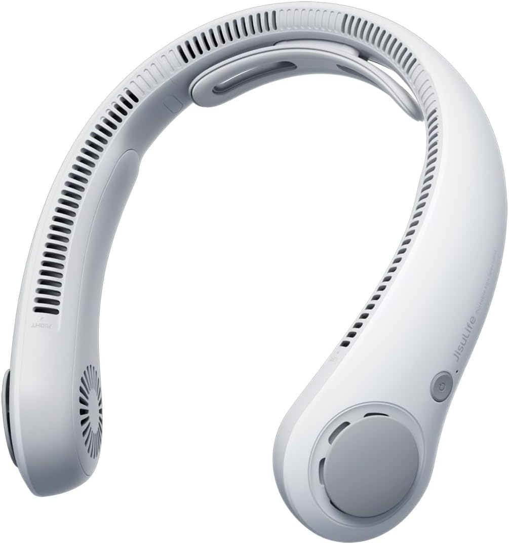 JISULIFE Portable Neck Fan Upgraded, Neckbrace Personal Hands Free, 5 Speed Gears Adjustment, 5000 Mah Wearable Bladeless Quiet Rechargeable for Outdoor Indoor, Gifts for Women Men- Black