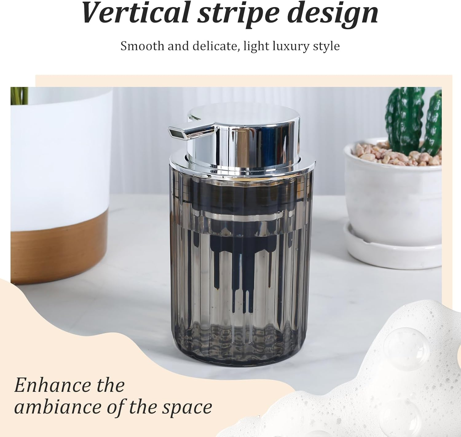 Foaming Soap Dispenser Refillable Foaming Hand Soap Dispenser Delicate Foam Pump Dispenser Clear Soap Foaming Dispenser Kitchen Dish Soap Dispenser for Kitchen Sink & Bathroom Counter (Grey) image number 1