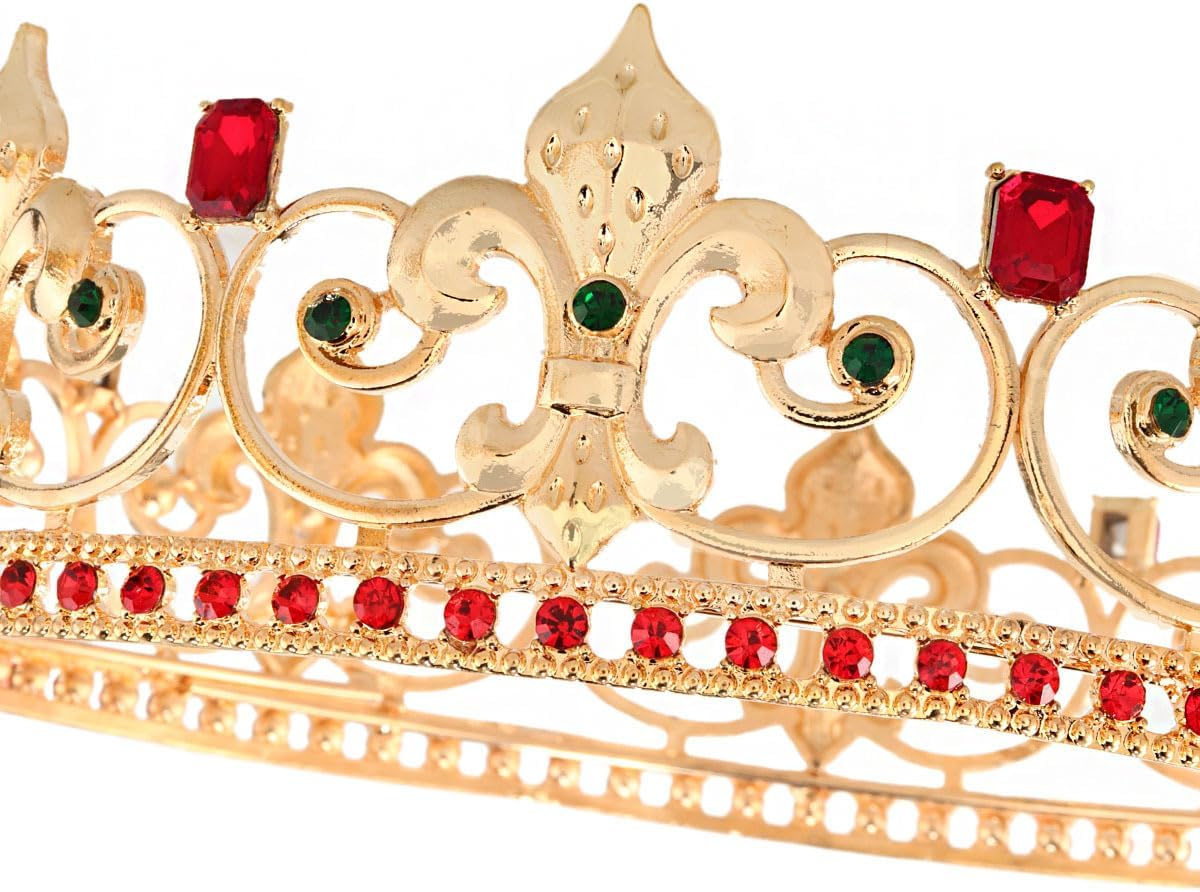 Metal King Queen Crown round Rhinestone Crown Party Headwear for Wedding Halloween Party Birthday image number 5