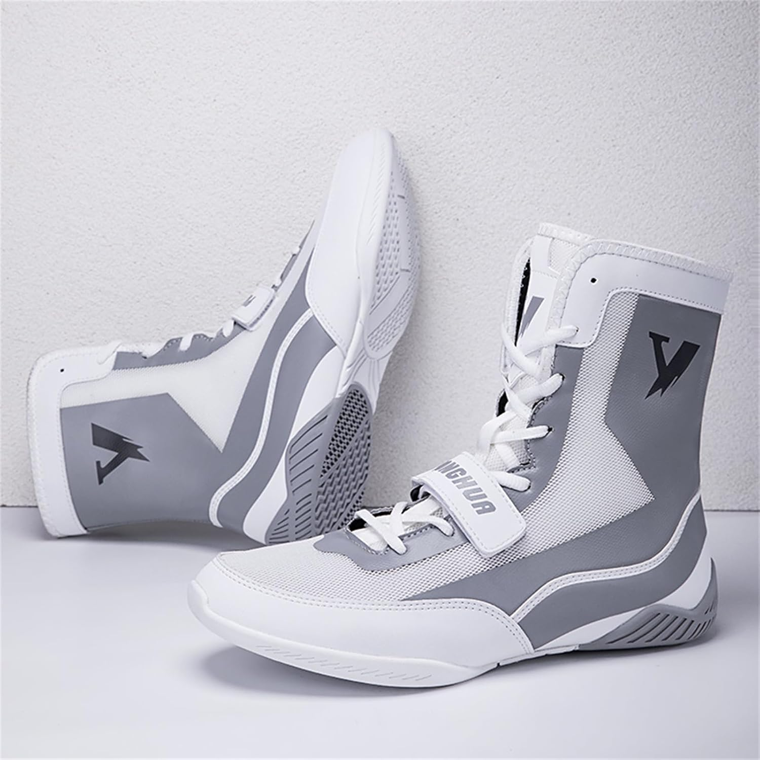 Men'S Boxing Shoes, High Top Wrestling Fighting Shoes Lightweight Flat Fitness Ankle Boots image number 2