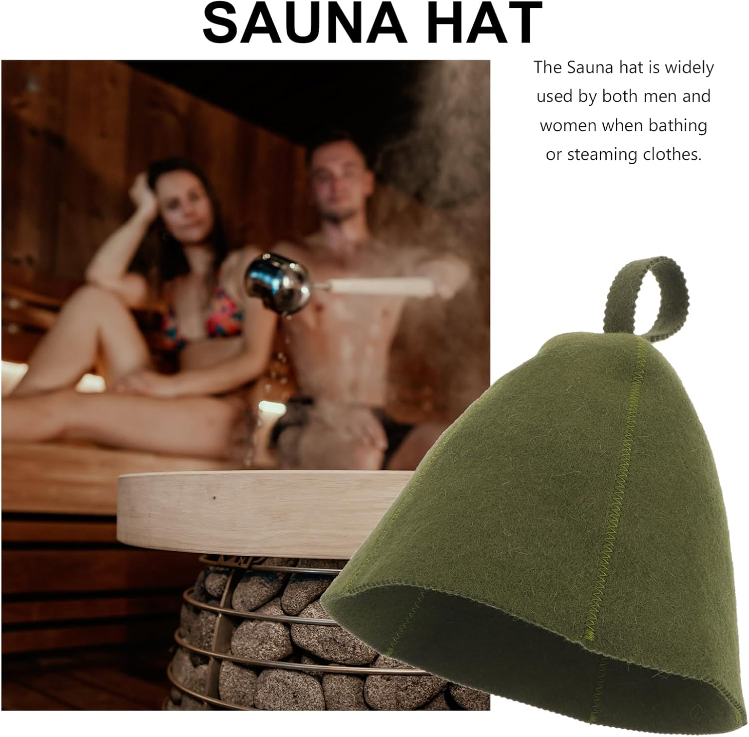 PAMINGONO Wool Sauna Hat and Shower Cap for Bathhouse Use, Green Felt Wool Material, Water Absorption Heat Insulation, Household Bath Accessories, Large Comfortable Sauna Hat