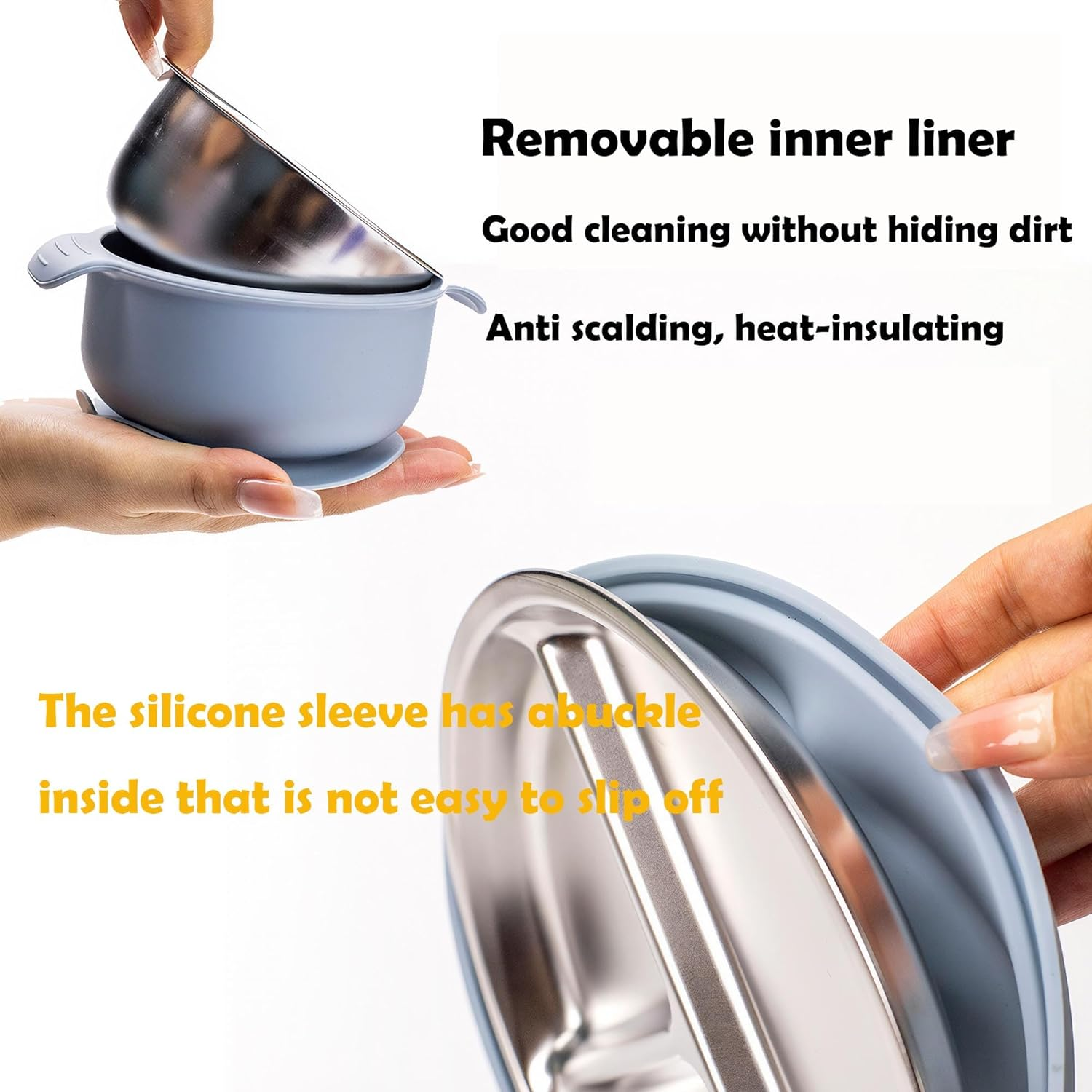 Stainless Steel Plate Kids Cutlery Set with Fork Spoon Bowl Bibs and Removable Silicone Suction Base (Pink) image number 2