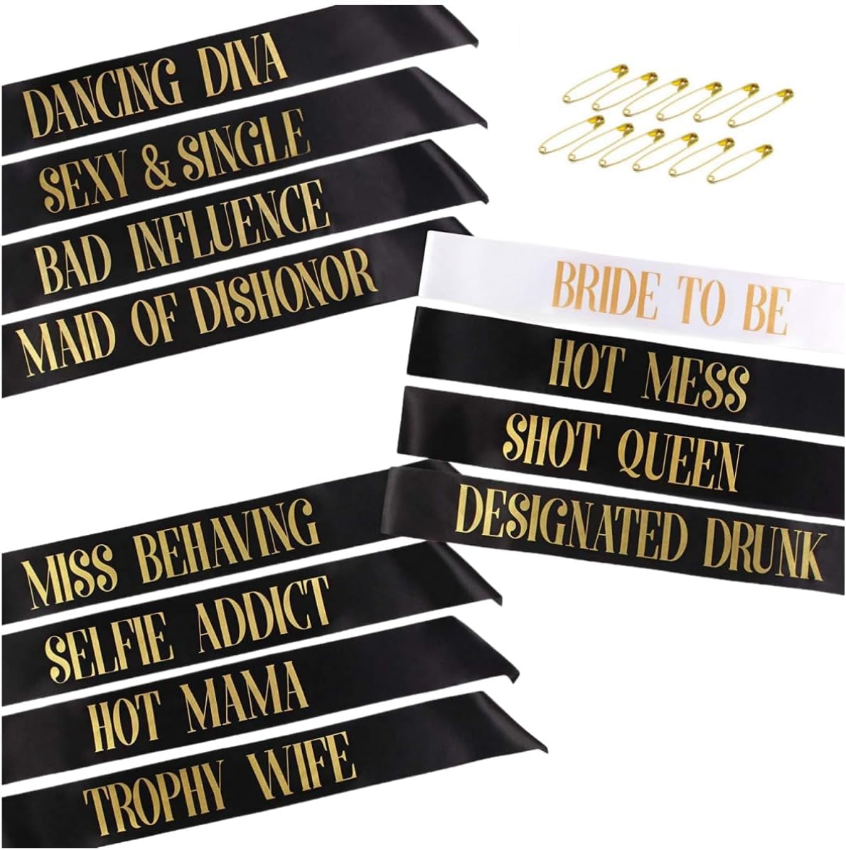 12 Pack Party Sashes Set Bride to Be ,Deluxe Glitter Bride to Be Sash, Gold & Black, Bachelorette Party Decorations image number 5
