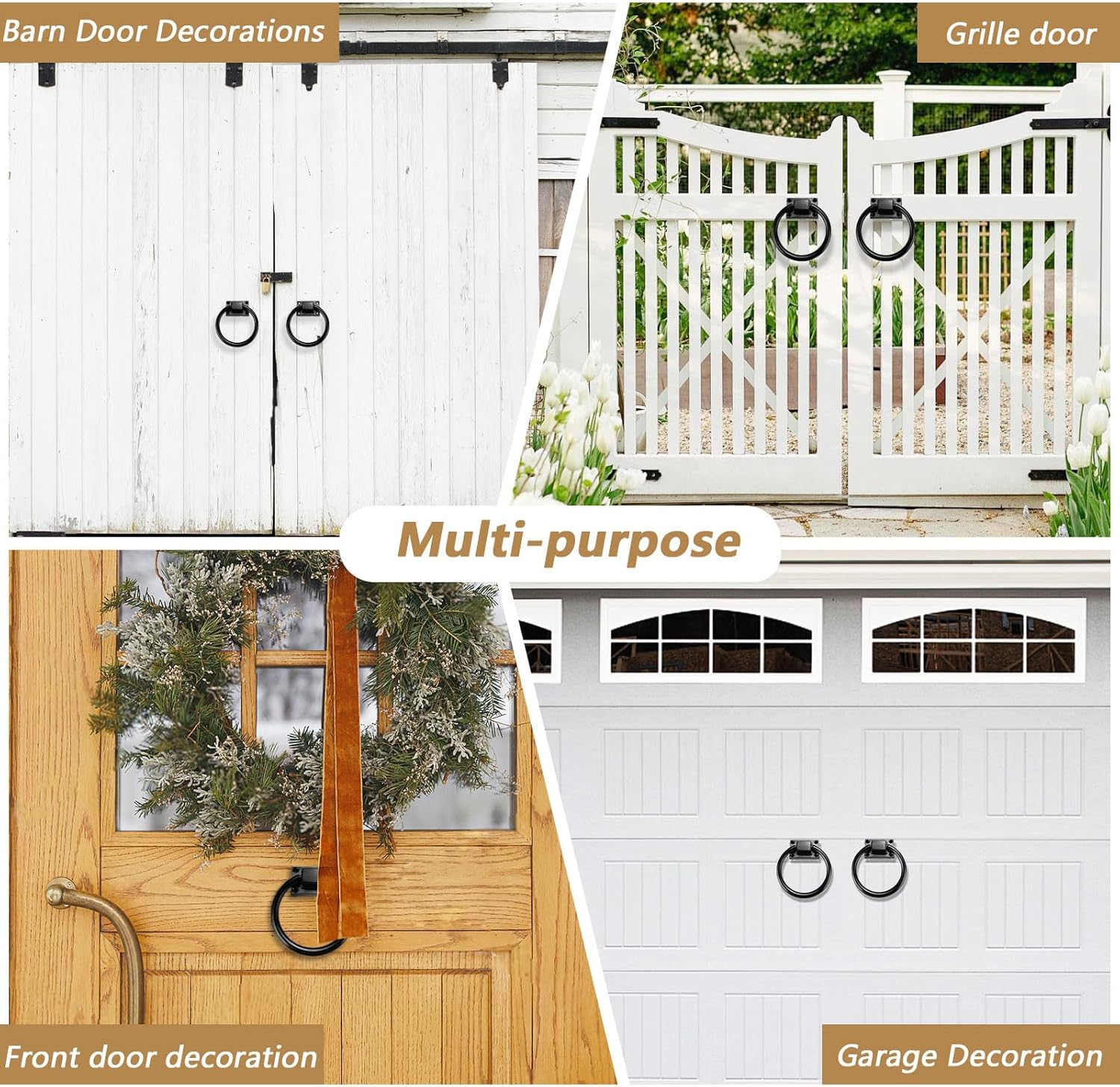 2 Packs 3.8" Black round Ring Door Pull Handle with 8 Screws, Zinc Alloy Sliding Barn Door Handles, Outdoor Garage Gate Handle for Vintage Wooden Sheds Farmhouse Garden Hallway Closets Drawers (2Pcs) - 2Pcs image number 2