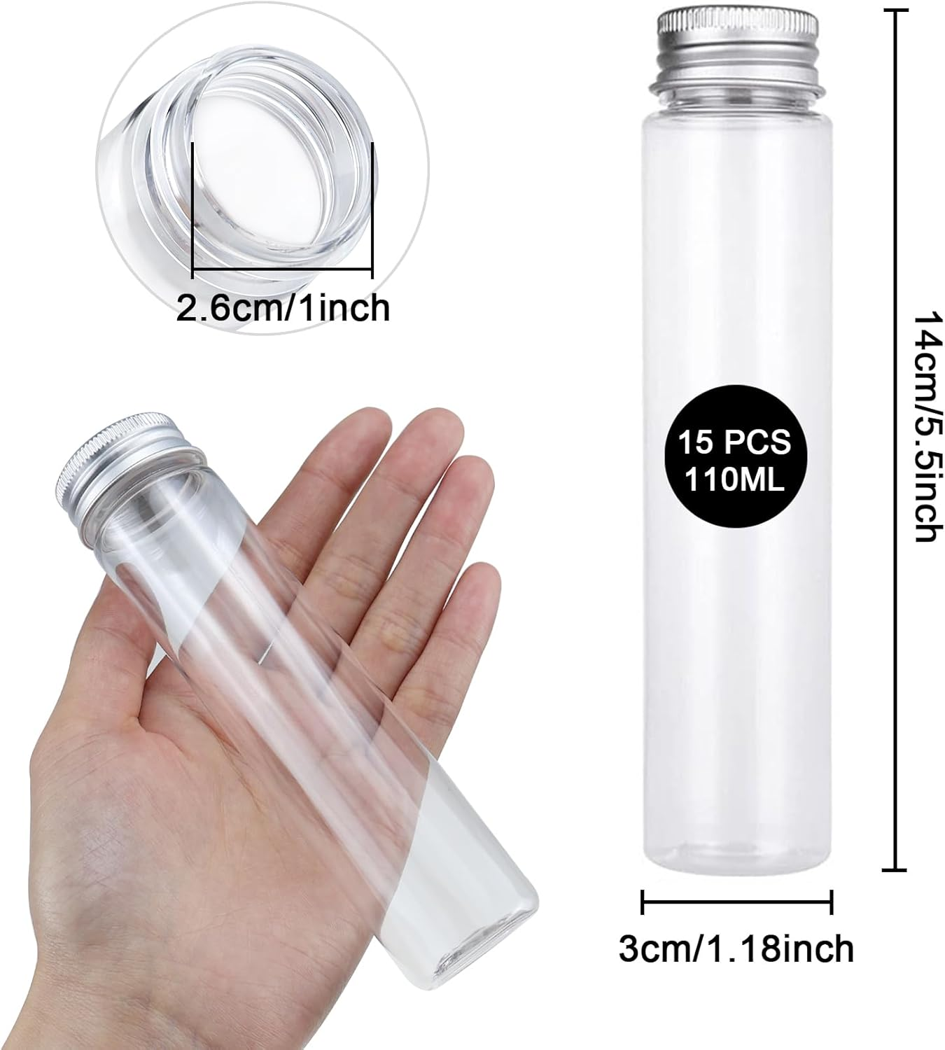 110Ml Clear Bath Salt Tube, 15PCS Plastic Test Tubes a Brush,Plastic Storage Tube with Screw Cap, Flat Bottom Clear Test Tubes for Candy Storage, Party Favors image number 5
