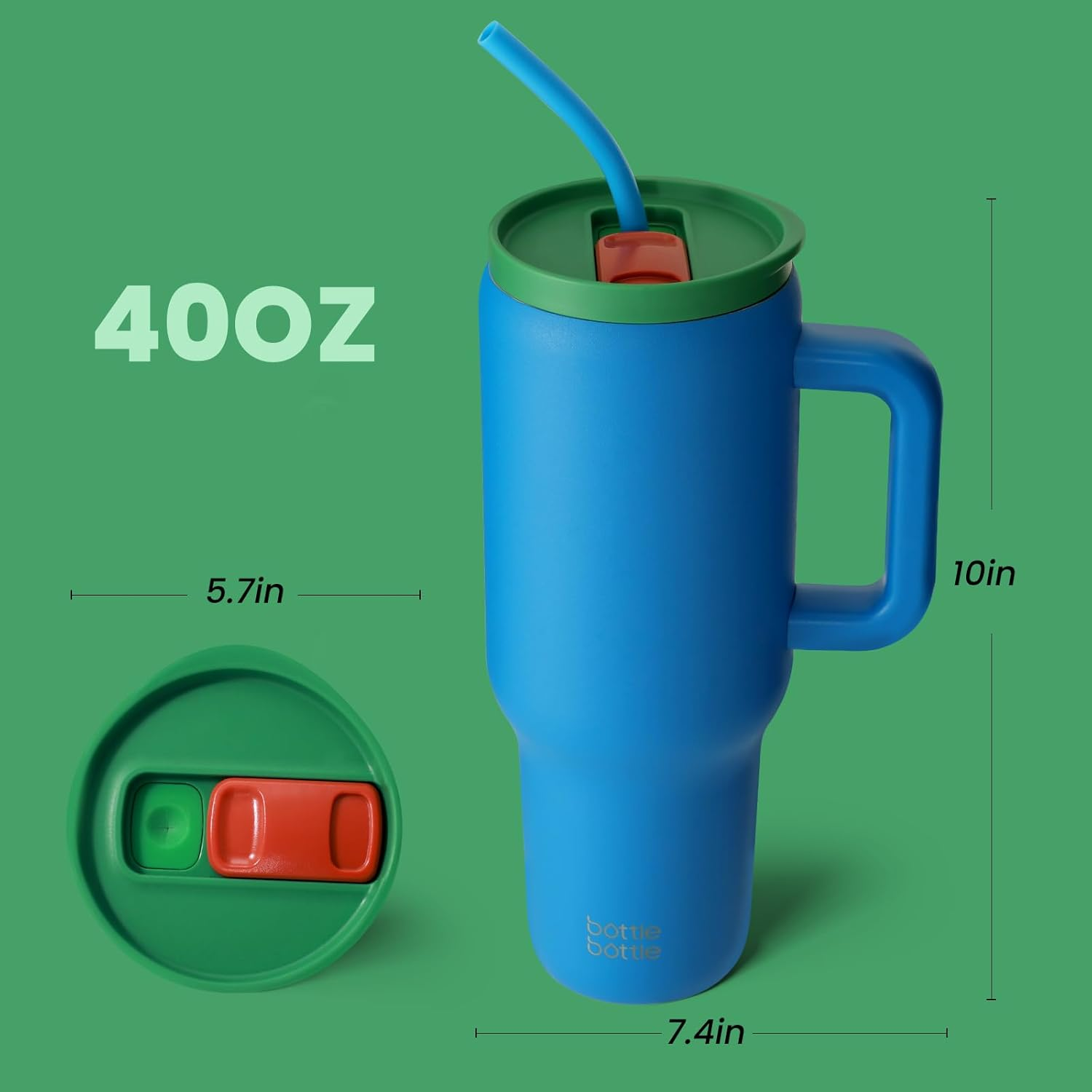 BOTTLE BOTTLE 40 Oz Tumbler with Handle and Straw, Stainless Steel Vacuum Travel Drink Bottle, Car Cup with Straw, Stainless Steel Vacuum Water Bottle for Gifts Party Office Coffee (Deep Sea) image number 1