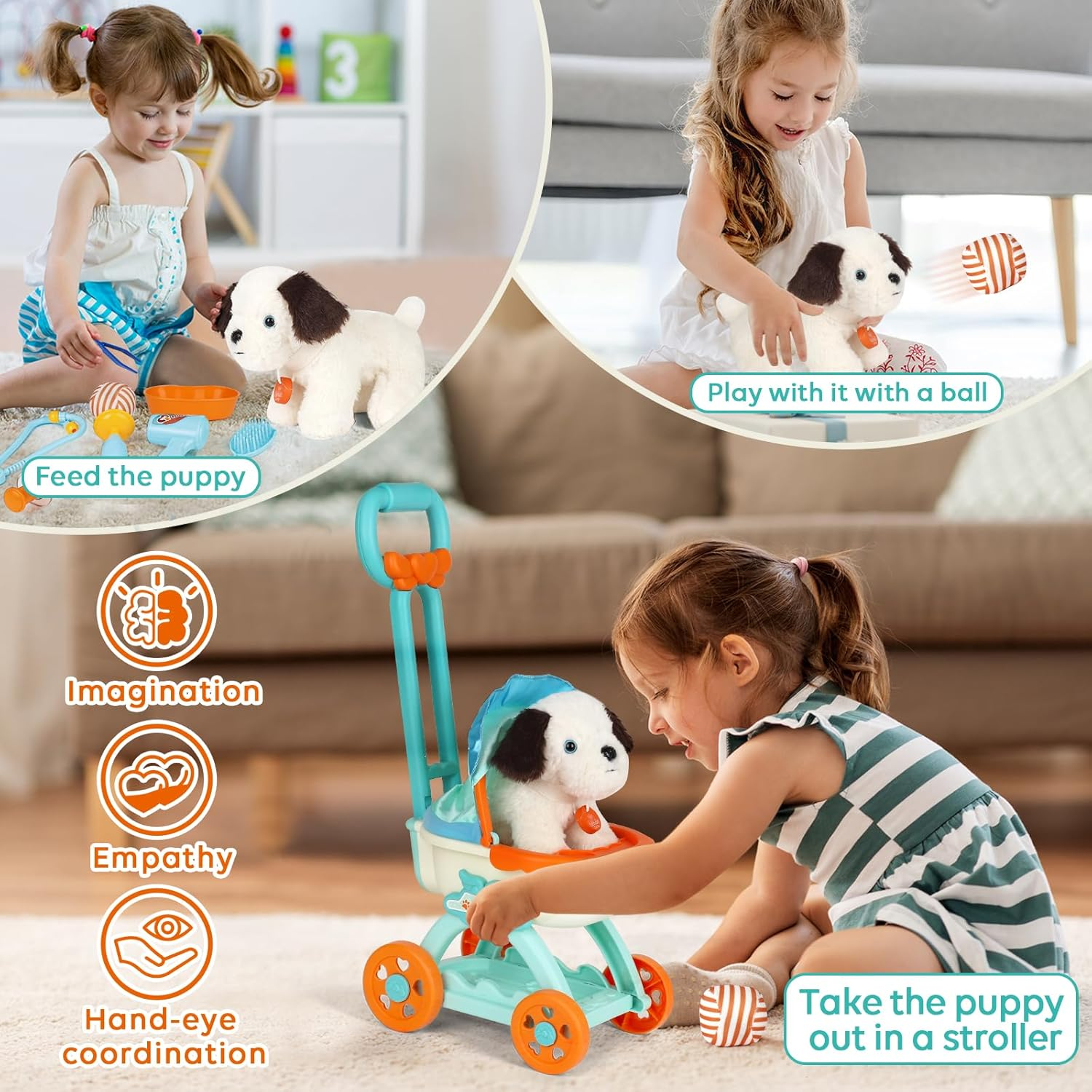 Lehoo Castle Kids Doctor Set, Pet Care Play Set, Vet Dog Pretend Play Doctor Kit Kids with Pet Stroller, Storage Bag Stethoscope, Role Play Set for 3 4 5 Year Boys Girls image number 3