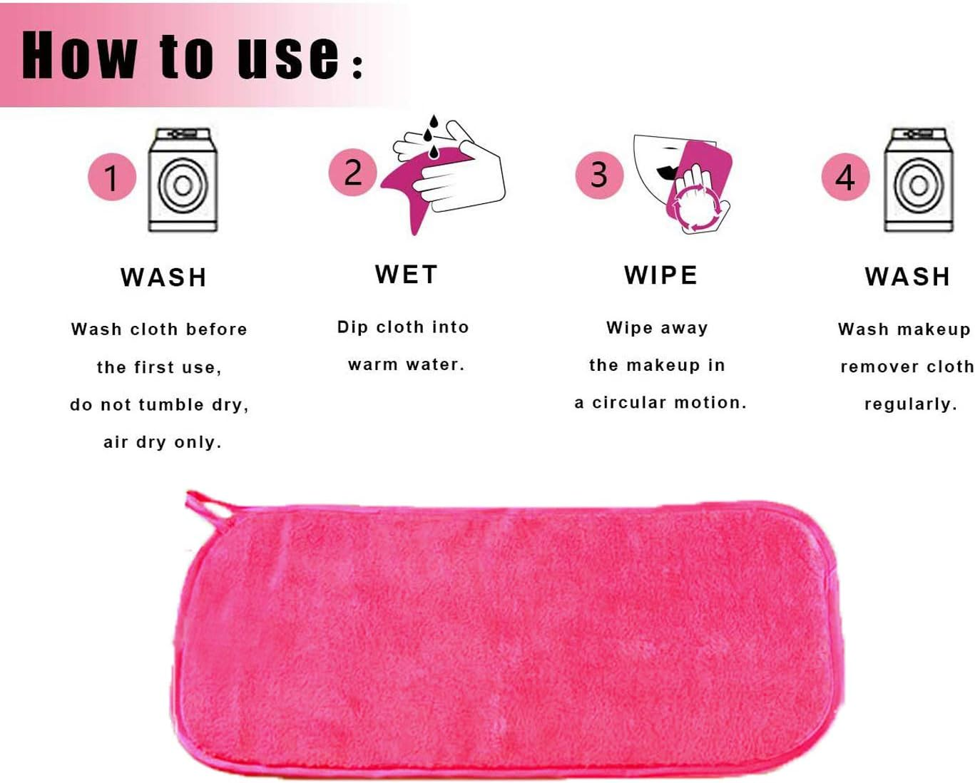 Makeup Remover Cloths Microfiber Reusable Facial Cleansing Towels Chemical Free Magically Remove Makeup Only with Water 16X7Inches Pink 3 Pack image number 7