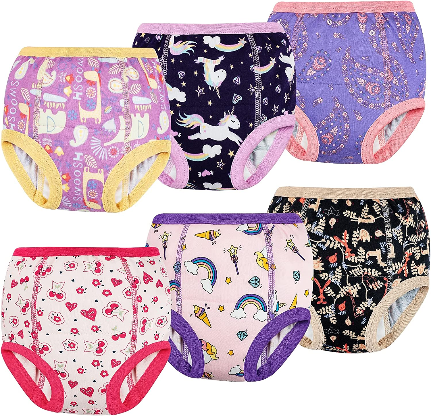Moomoo Baby 6 Packs Potty Training Pants for Girls Absorbent Cotton Washable and Reusable 2T image number 5
