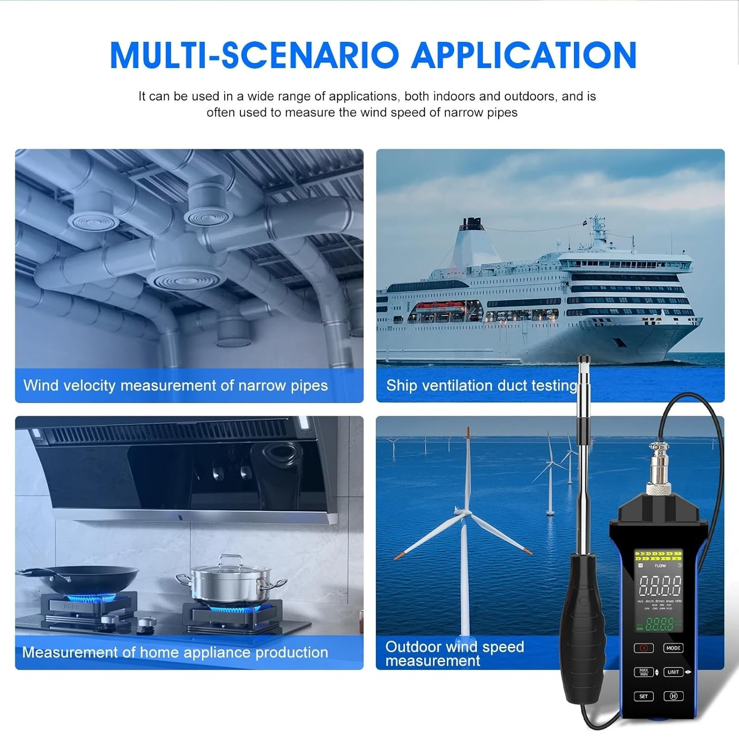 Digital Anemometer, High Precision Wind Speed Temperature Velocity Tester with Retractable Sensor Range0.1-30M/S image number 3