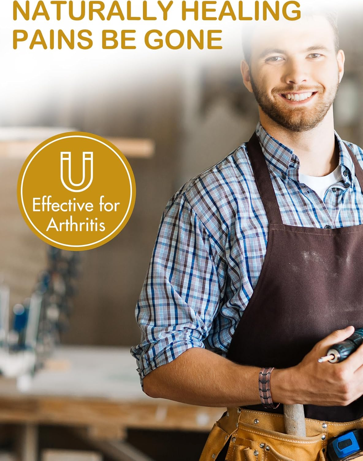 Feraco Men'S Copper Magnetic Bracelet for Arthritis Pain Relief 99.99% Solid Copper Bracelets with 3 Row Strong Magnets,Adjustable image number 3