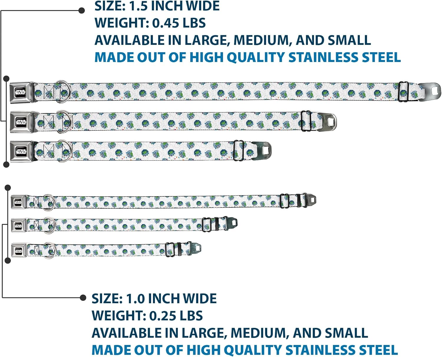 Dog Collar Seatbelt Buckle Star Wars the Child Holiday Carriage Pod Scattered White Gray 9.5 to 13 Inches 1.0 Inch Wide image number 3