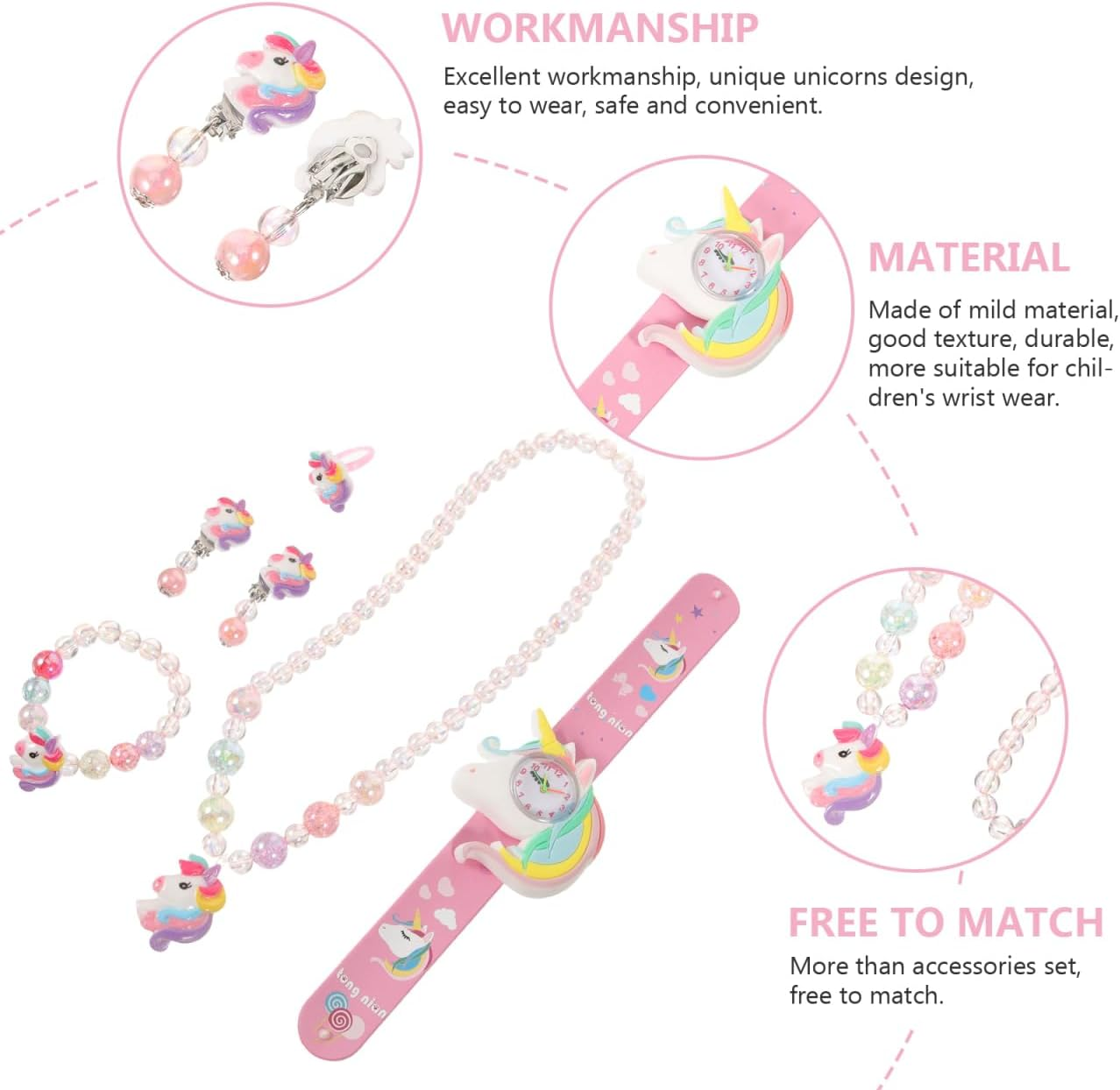 Unicorn Silicone Jewelry Set for Girls Including Bracelet Necklace and Earrings Assorted Color Soft Comfortable Accessories Present Box image number 1