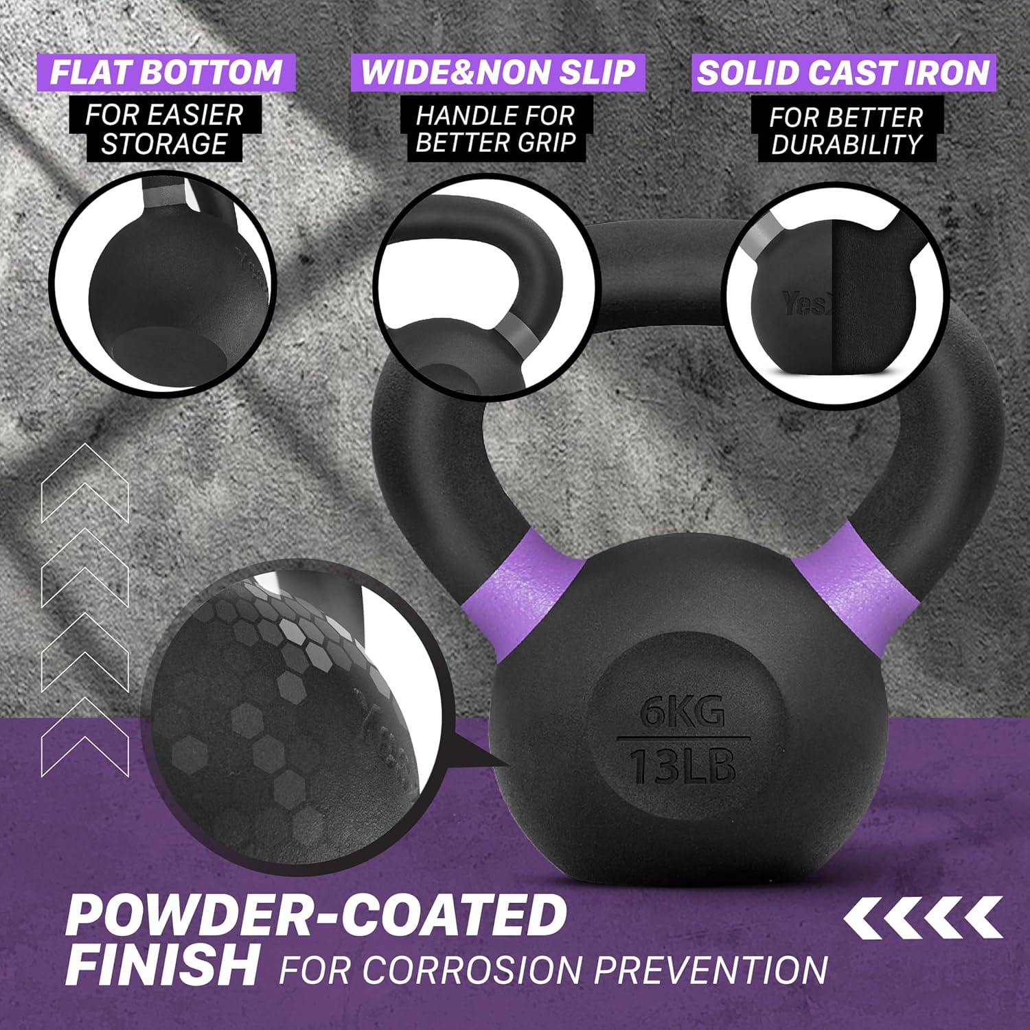 Yes4All Kettlebell Set of Vinyl, Cast Iron, Powder Coated Kettlebell, Variety of Weights for Strength Training Kettlebell image number 3