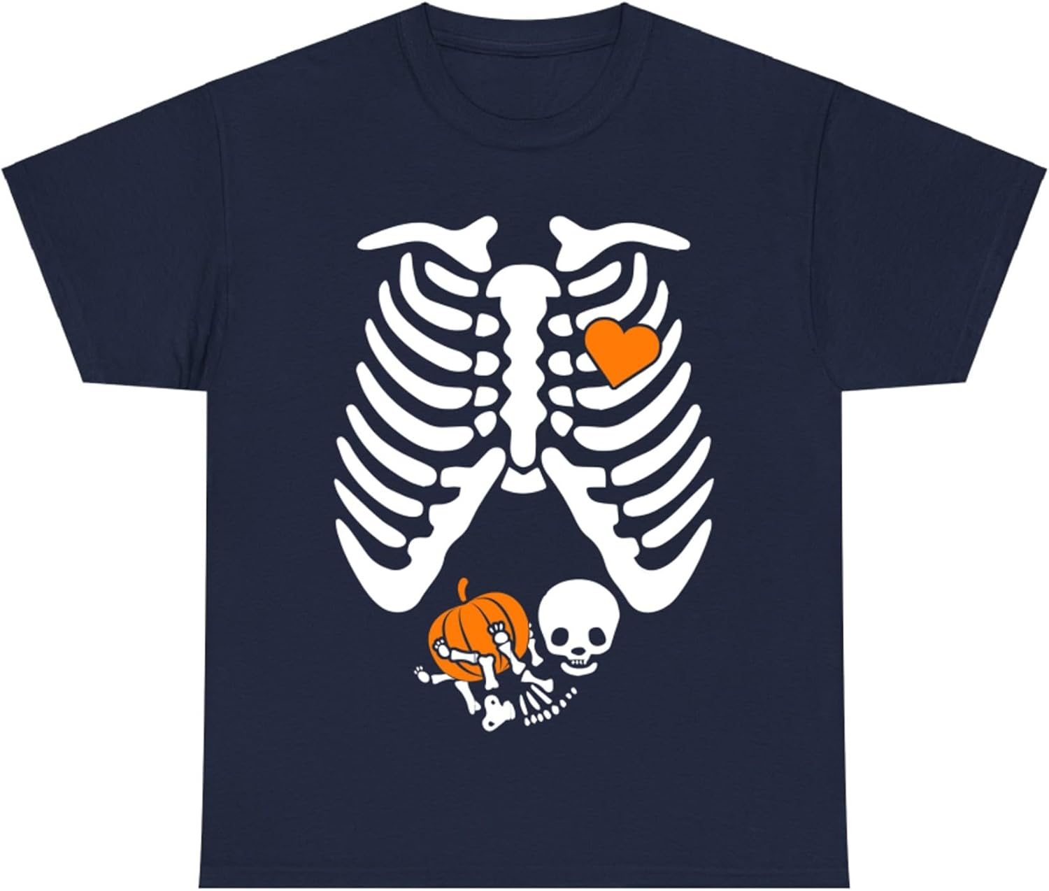 Maternity Skeleton Baby Pumpkin Heart Halloween Pregnancy Announcement T-Shirt for Adults Crew Neck Short Sleeve Tee Shirt