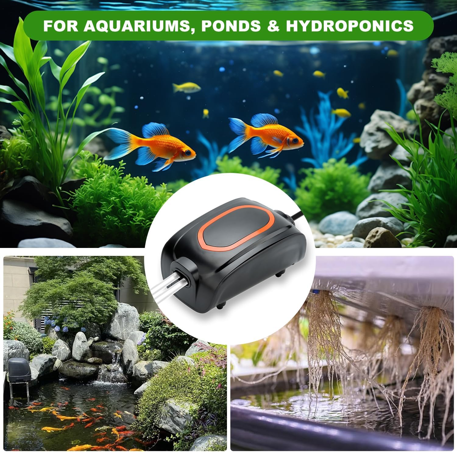 Aquarium Air Pump, 2 * 3L/Min Adjustable Powerful Fish Tank Air Pump, Quiet Fish Tank Oxygen Aerator Pump with Accessories for 1-125 Gallon Tanks image number 4