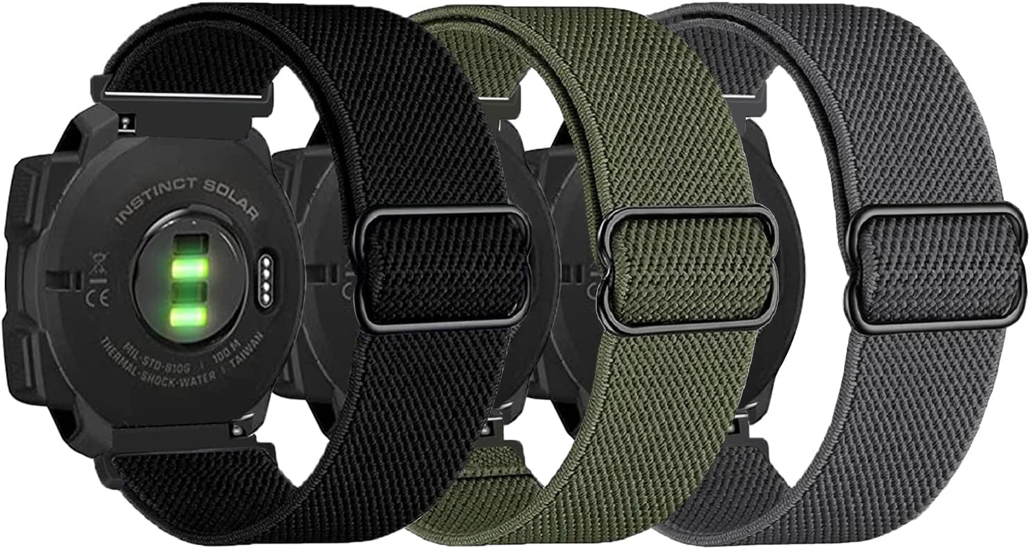 3 Packs Stretchy Nylon Bands Compatible with Garmin Instinct/Instinct 2 Solar, 22Mm Sport Breathable Wristband for Garmin Instinct Tactical/Solar/Tide/Esports