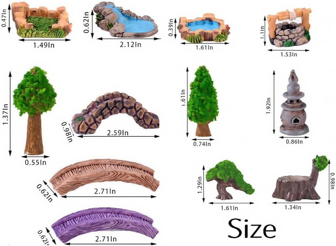 Miniature Bridge Figurines Pond Lawn Garden Ornament Figurines, 12Pcs Mini Lighthouse Water Well Bridge,Miniature Pond Lawn Garden Ornament Figurine, Garden Miniatures Mridge Ornaments image number 1