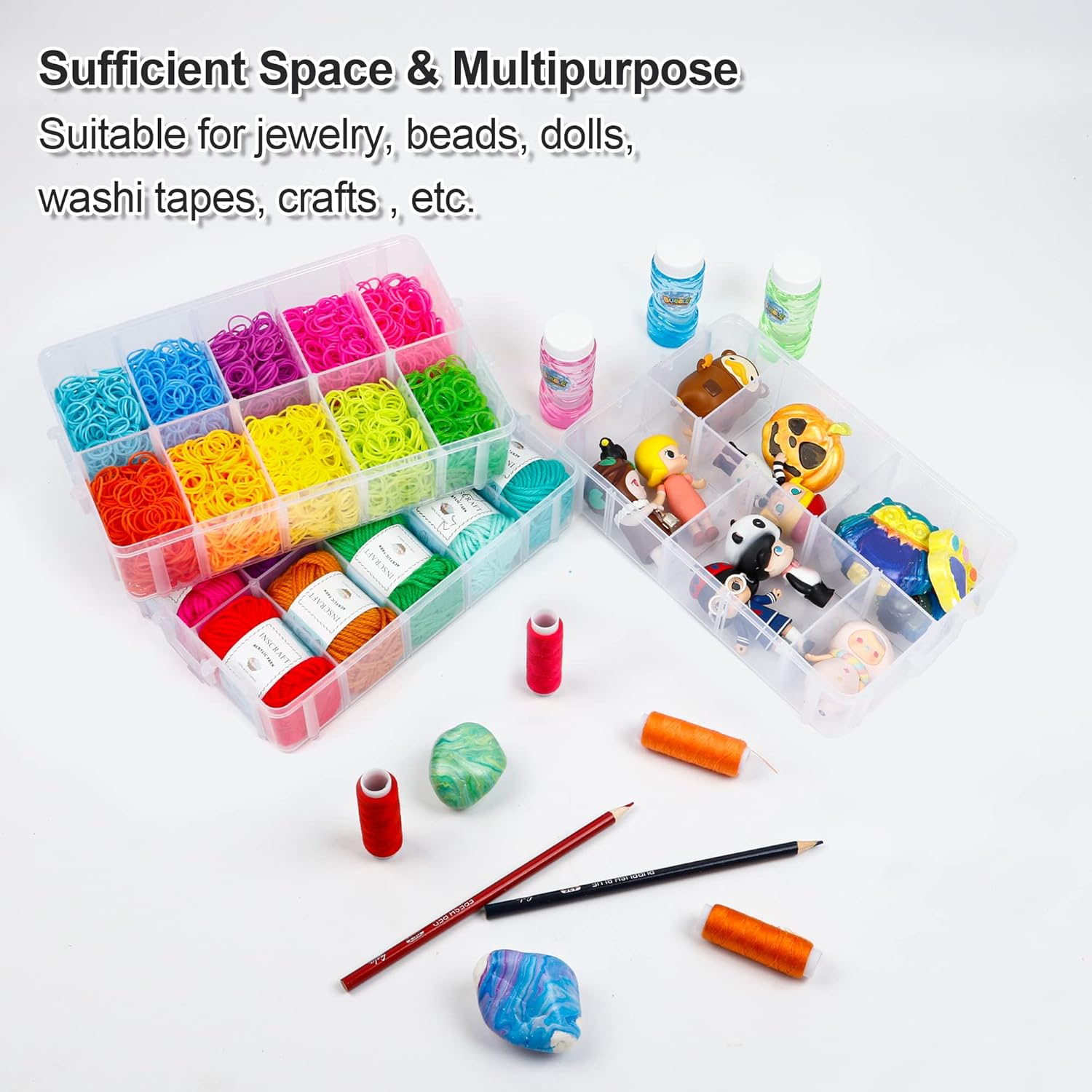 7 Layers Stackable Storage Container, 70 Adjustable Compartments (White) Perfect for Kids Toys, Art Crafts, Jewelry, Supplies, Mini Case & Letter Sticker Included image number 1