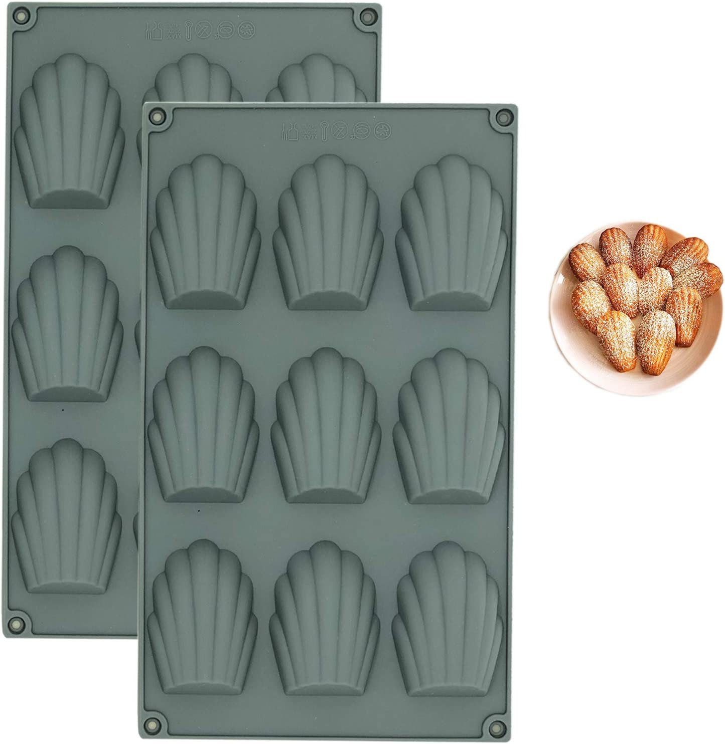 Madeleine Pan, 2 Pack Silicone Madeline Cookies Pan, 9 Cavities Madeline Mold Nonstick Baking Pan for Make Madeleine Cookies, Madeleines (Red)